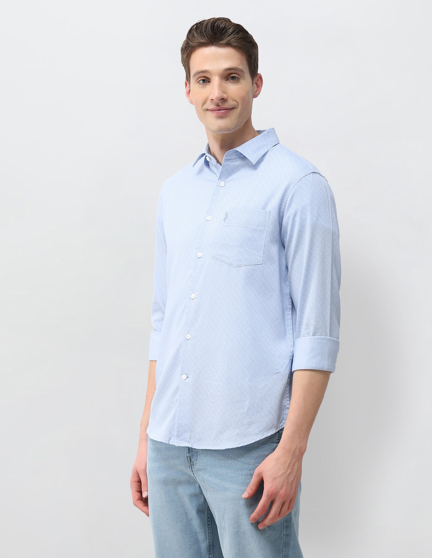 Geometric Printed Dobby Shirt Light Blue - U.S. Polo Assn. India | Large