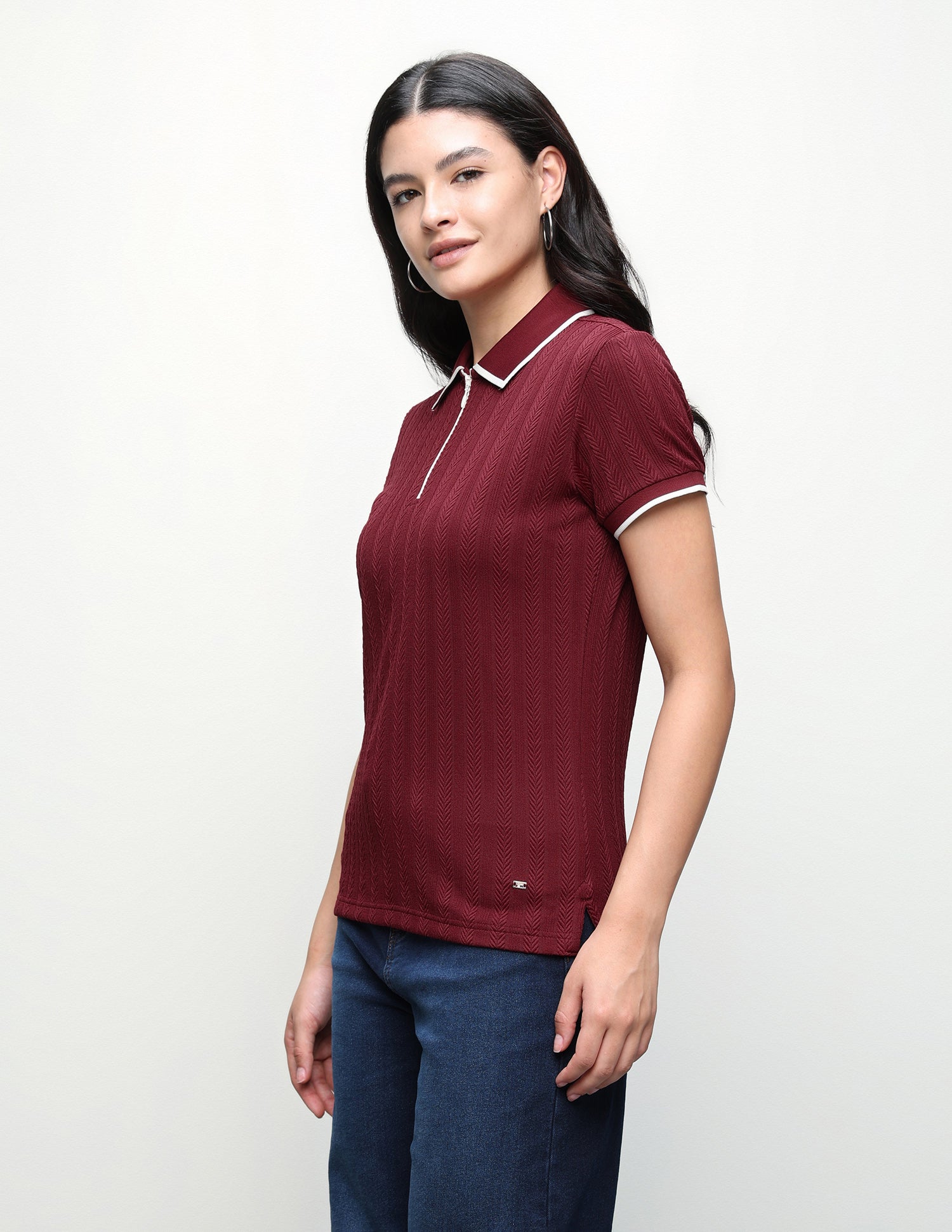 Textured Zipper Polo Shirt Maroon - U.S. Polo Assn. India | Large