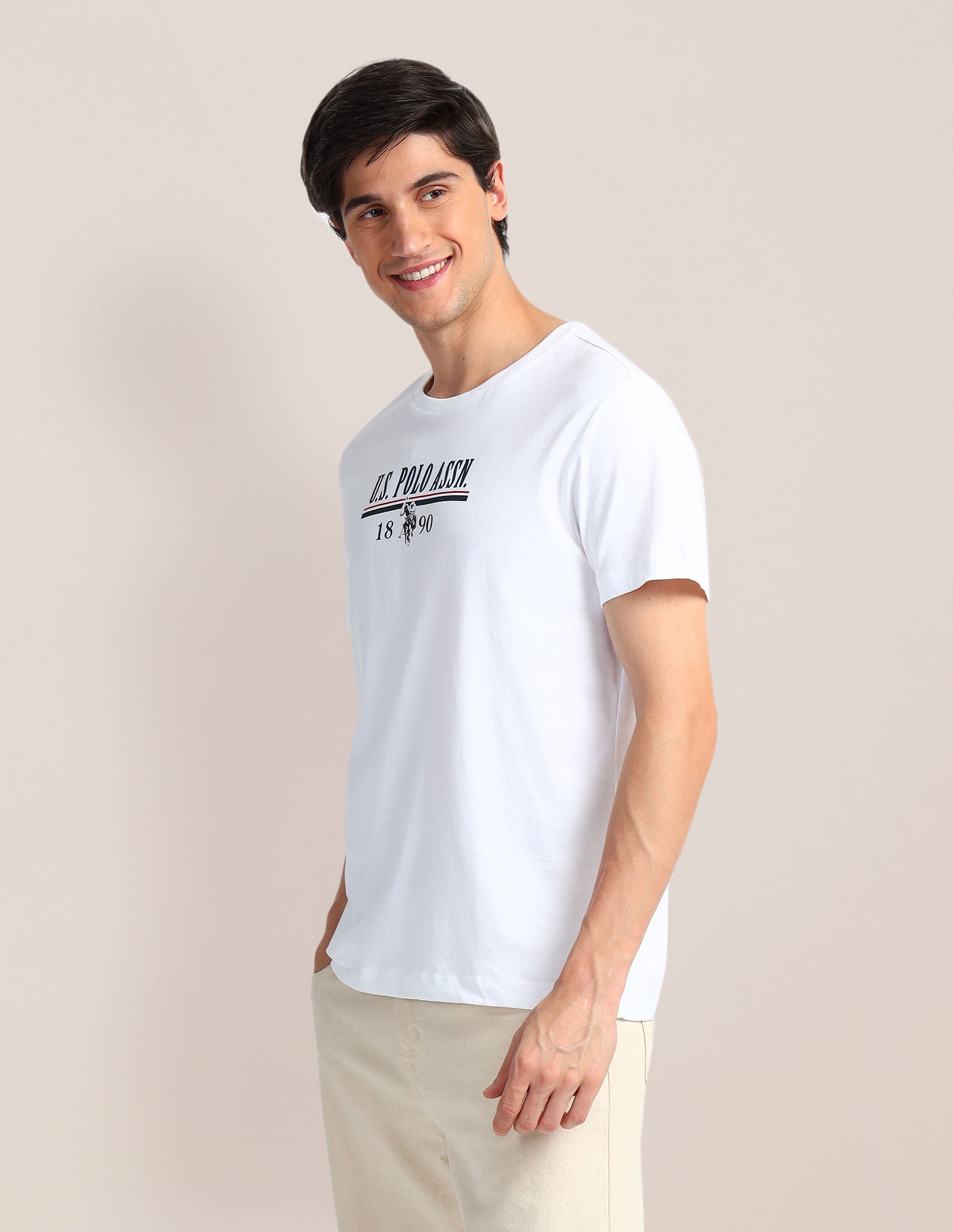 Brand Print Slim Fit T-Shirt White - U.S. Polo Assn. India | Large