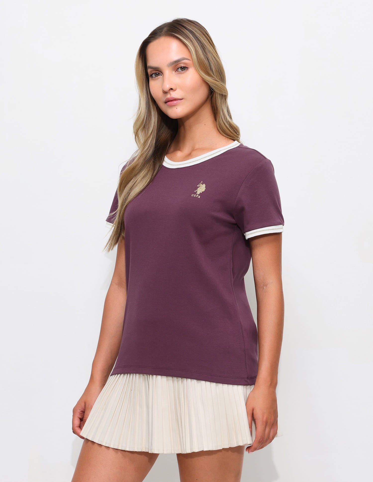 Solid Regular Fit Lurex T-Shirt Purple - U.S. Polo Assn. India | Large