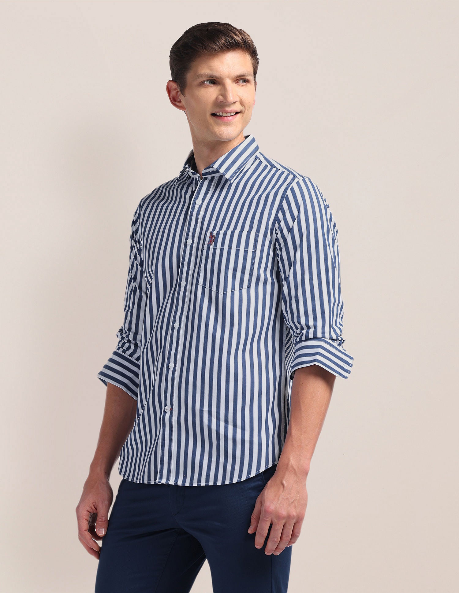 Pure Cotton Stripes Shirt Blue - U.S. Polo Assn. India | Large