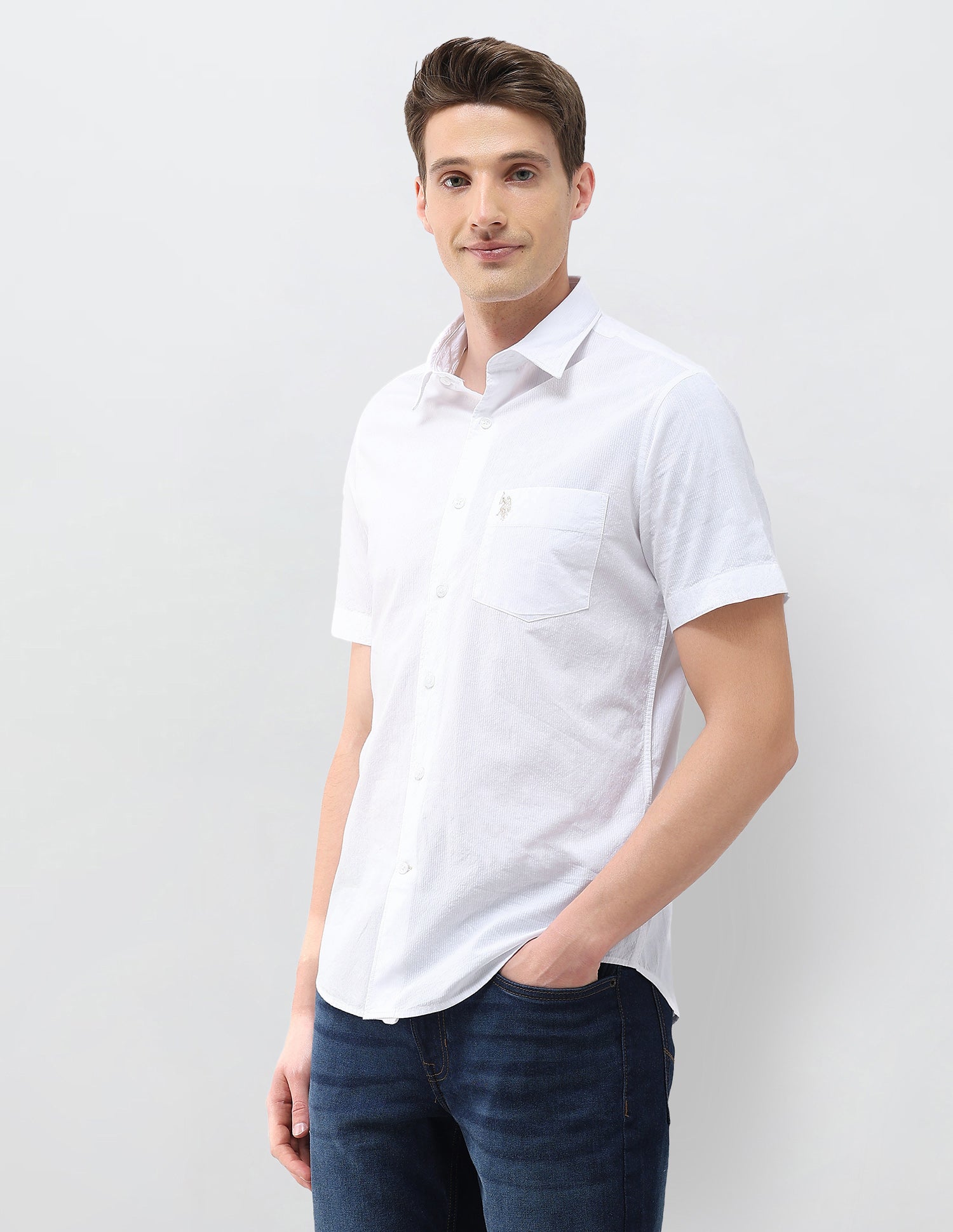 Seersucker Regular Fit Textured Shirt White - U.S. Polo Assn. India | Large