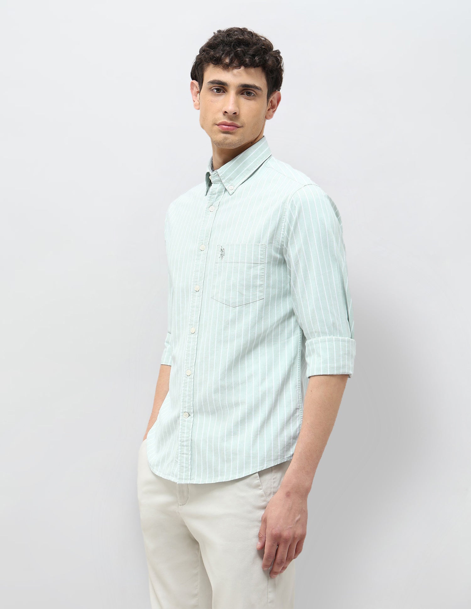Vertical Striped Tailored Fit Shirt Light Green - U.S. POLO ASSN. | Large