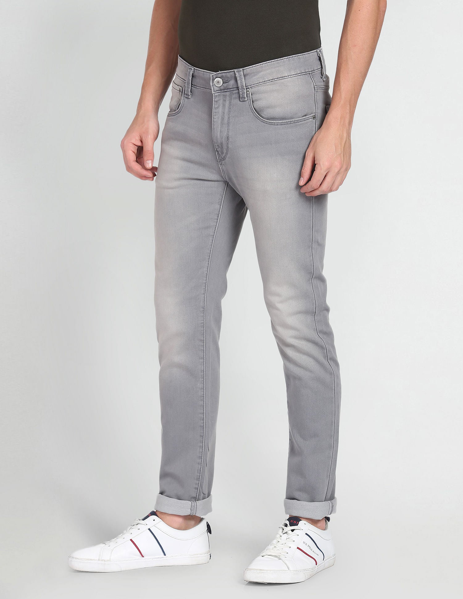 Regallo Skinny Fit Stone Wash Jeans Grey - U.S. Polo Assn. India | Large