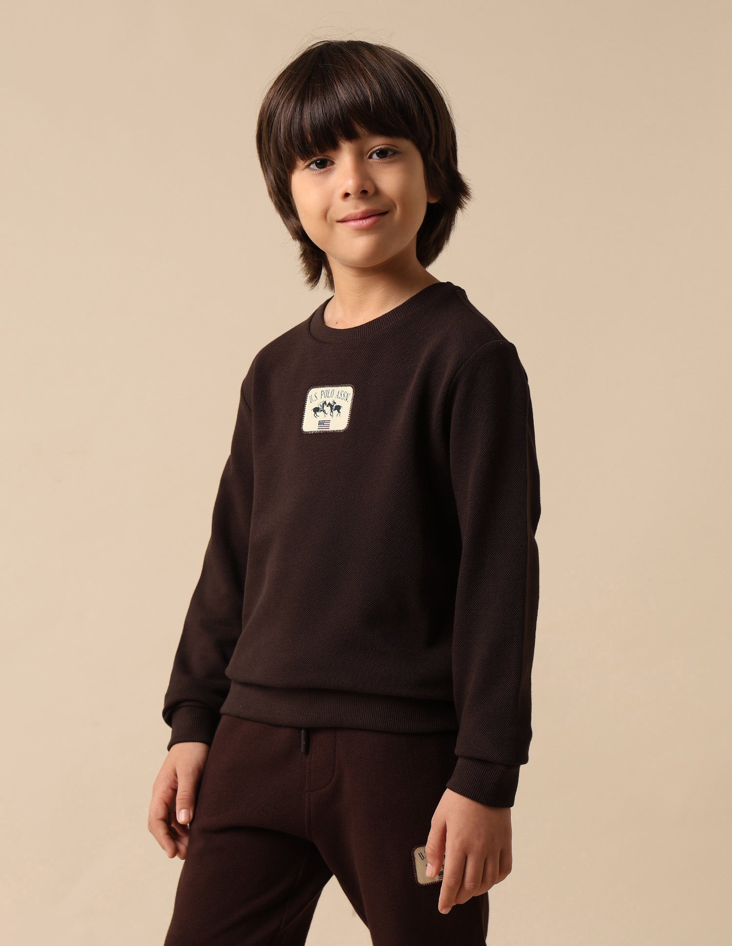 Boys Solid Regular Fit Sweatshirt Dark Brown - U.S. Polo Assn. India | Large
