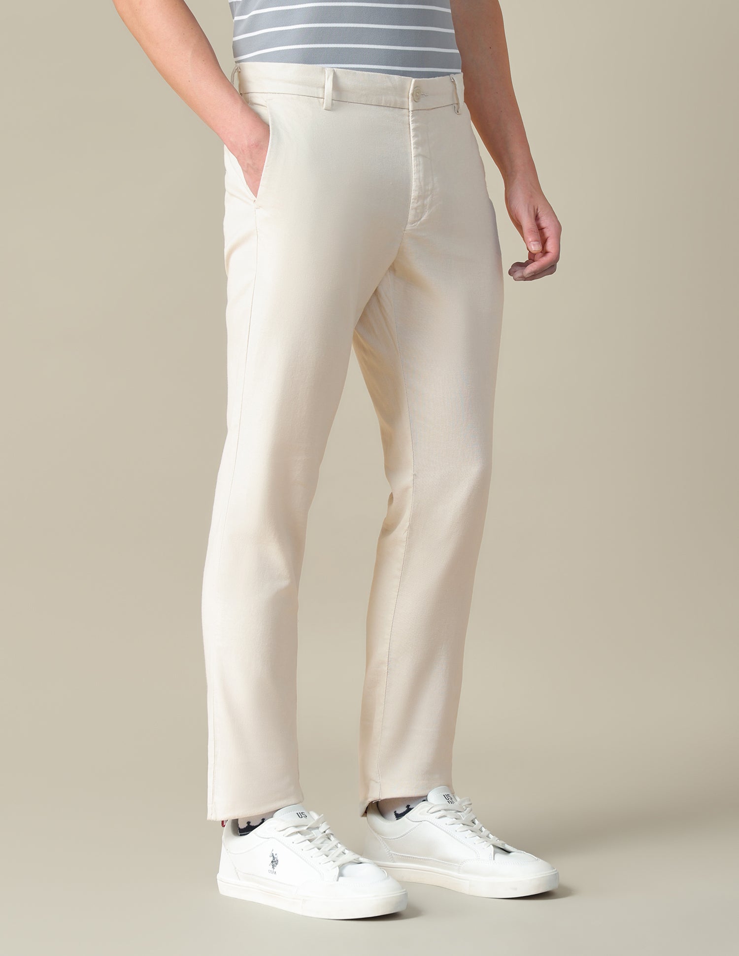 Mid Rise Denver Slim Fit Trousers Beige - U.S. Polo Assn. India | Large