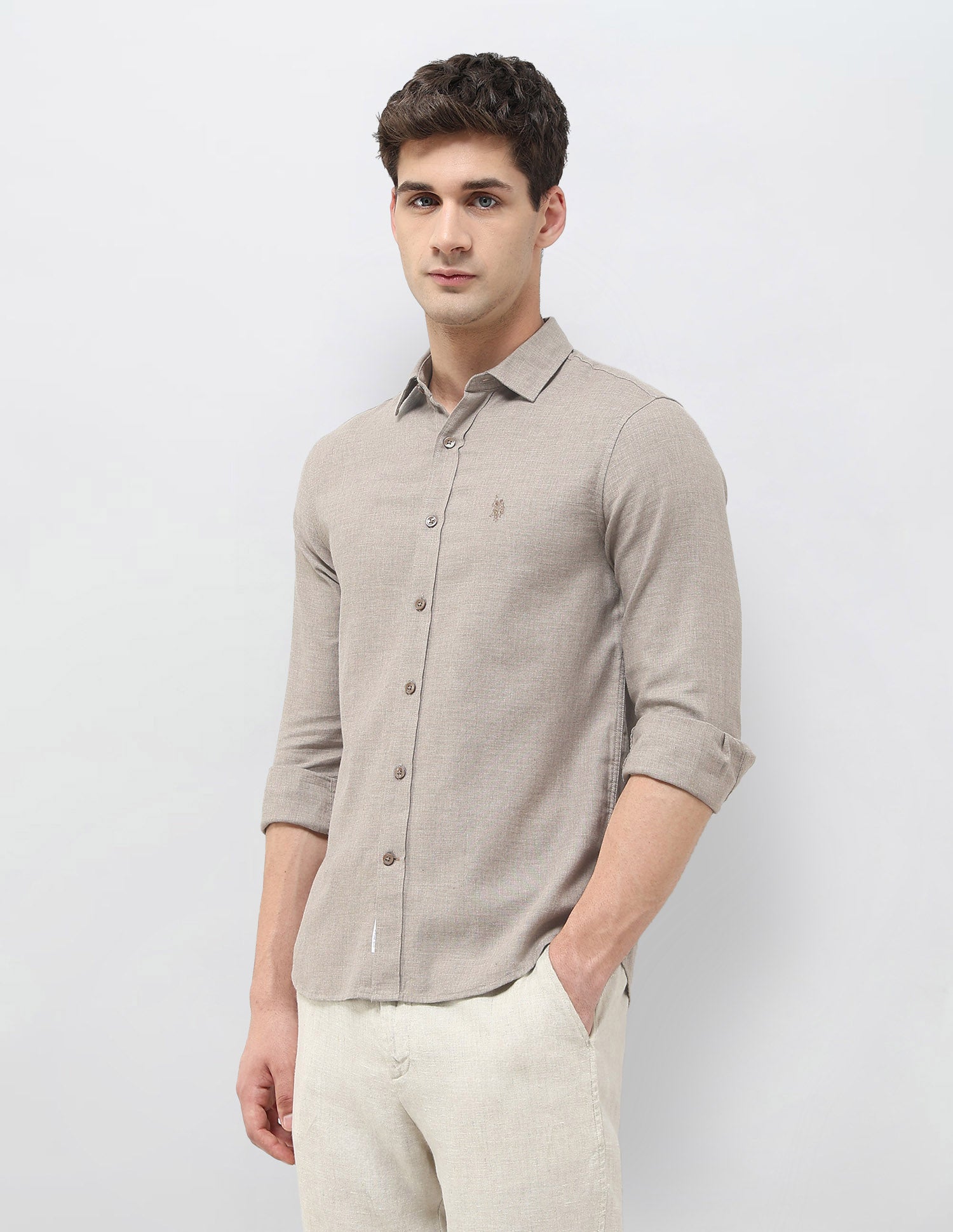 Tailored Fit Solid Shirt Brown - U.S. POLO ASSN. | Large