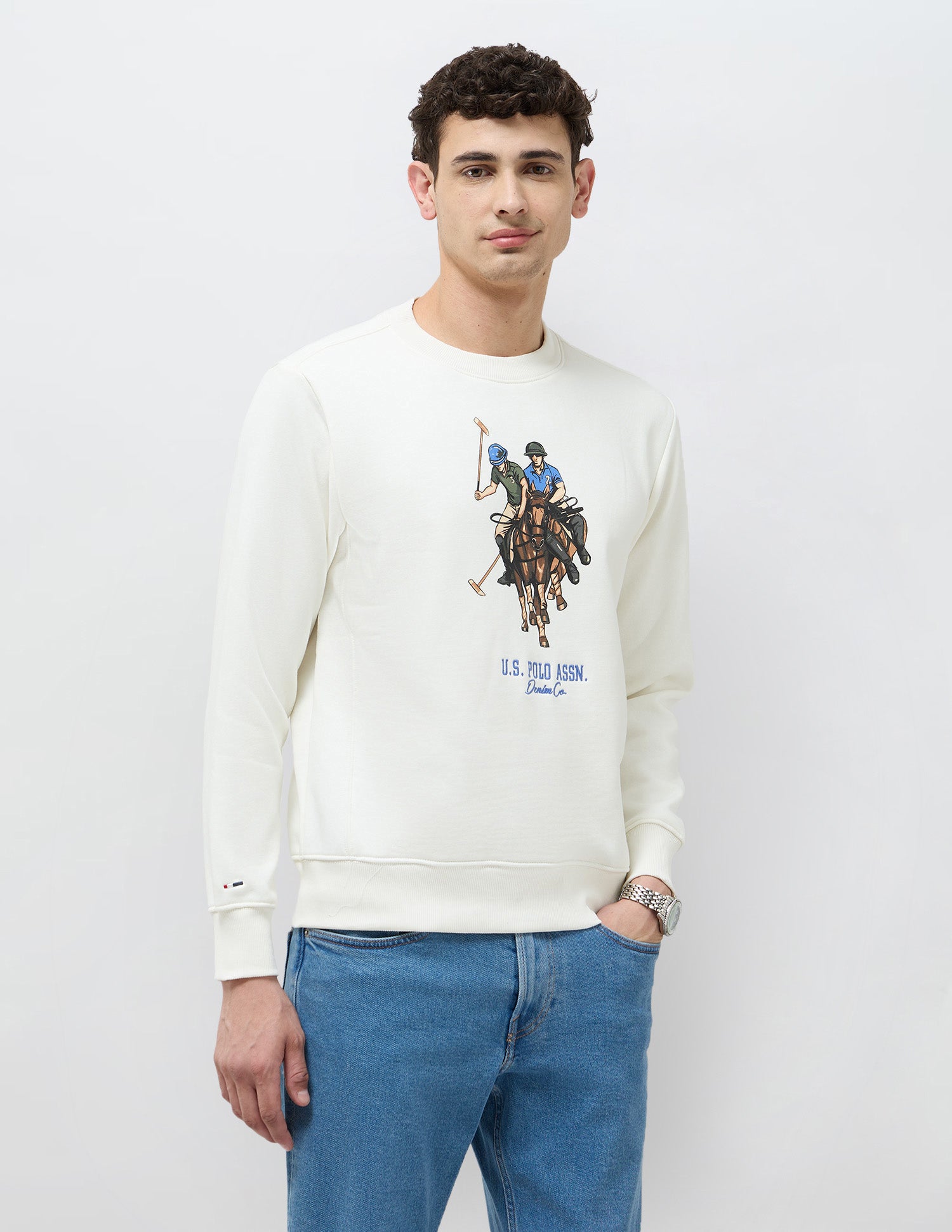 Graphic Brand Printed Sweatshirt Ecru - U.S. POLO ASSN. | Large