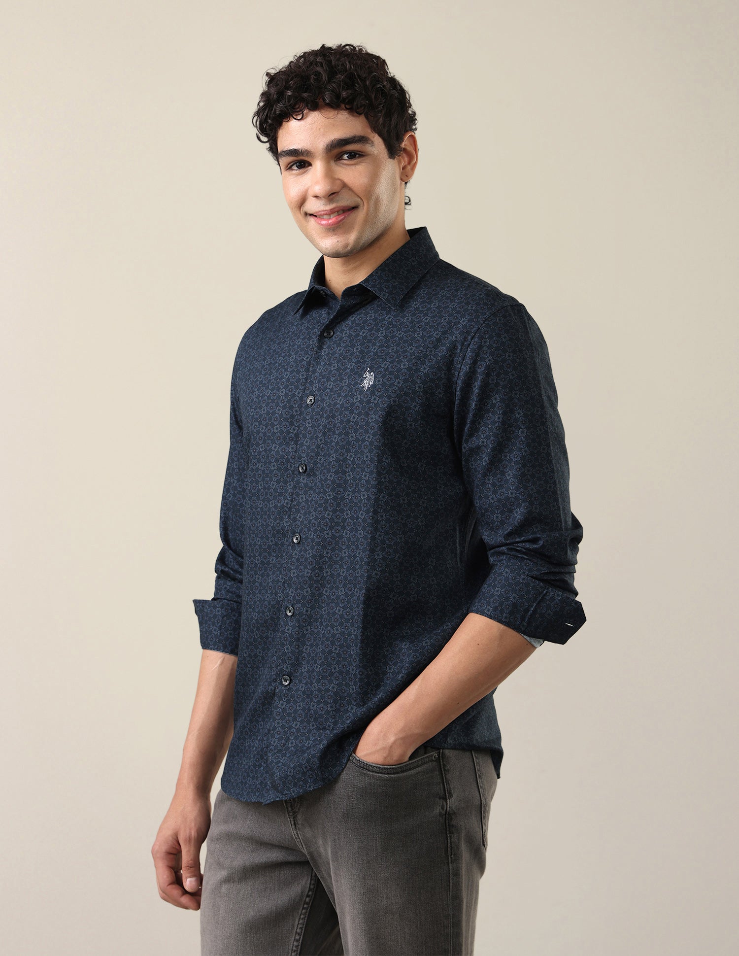 Twill Floral Printed Shirt Teal - U.S. Polo Assn. India | Large