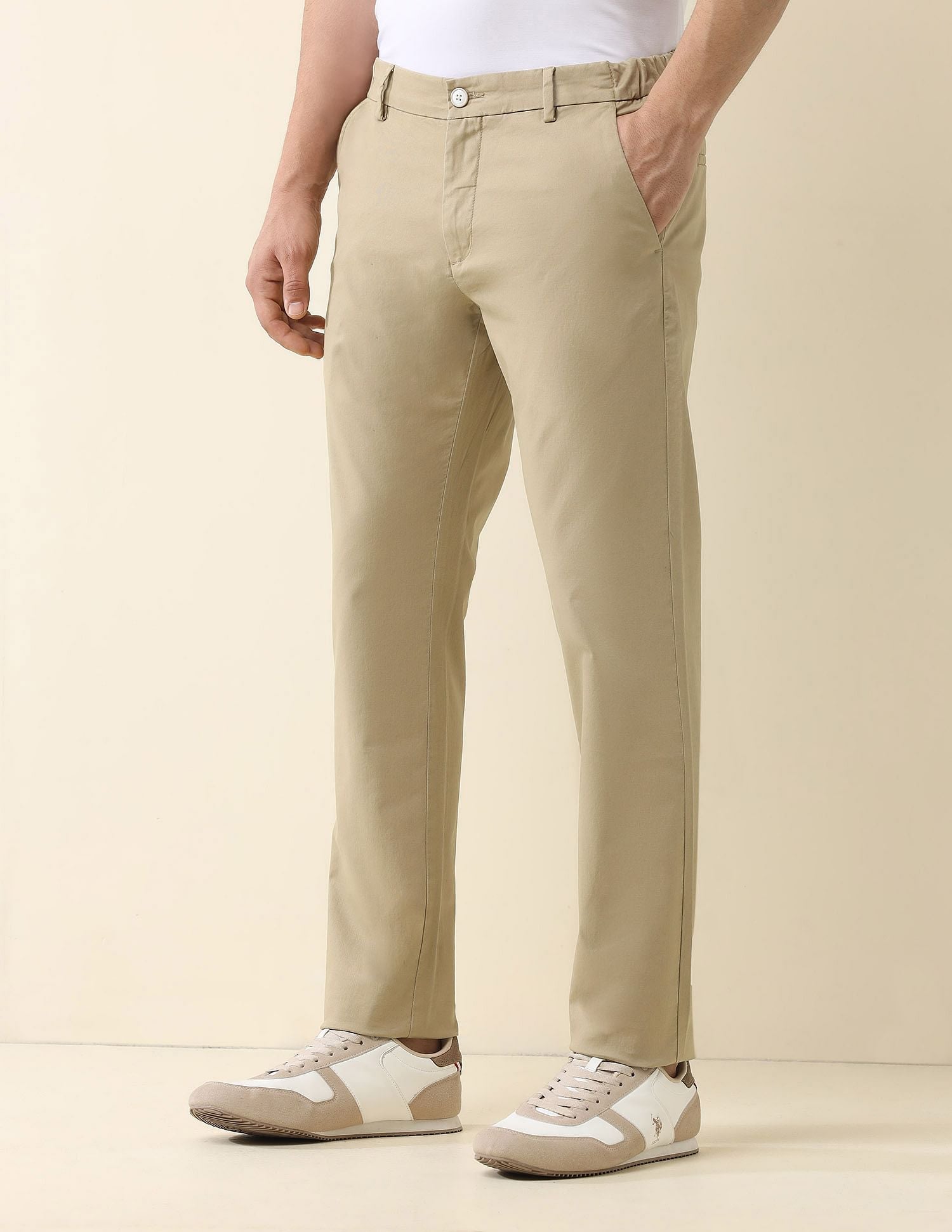 Super slim Fit Solid Chinos Khaki - U.S. Polo Assn. India | Large