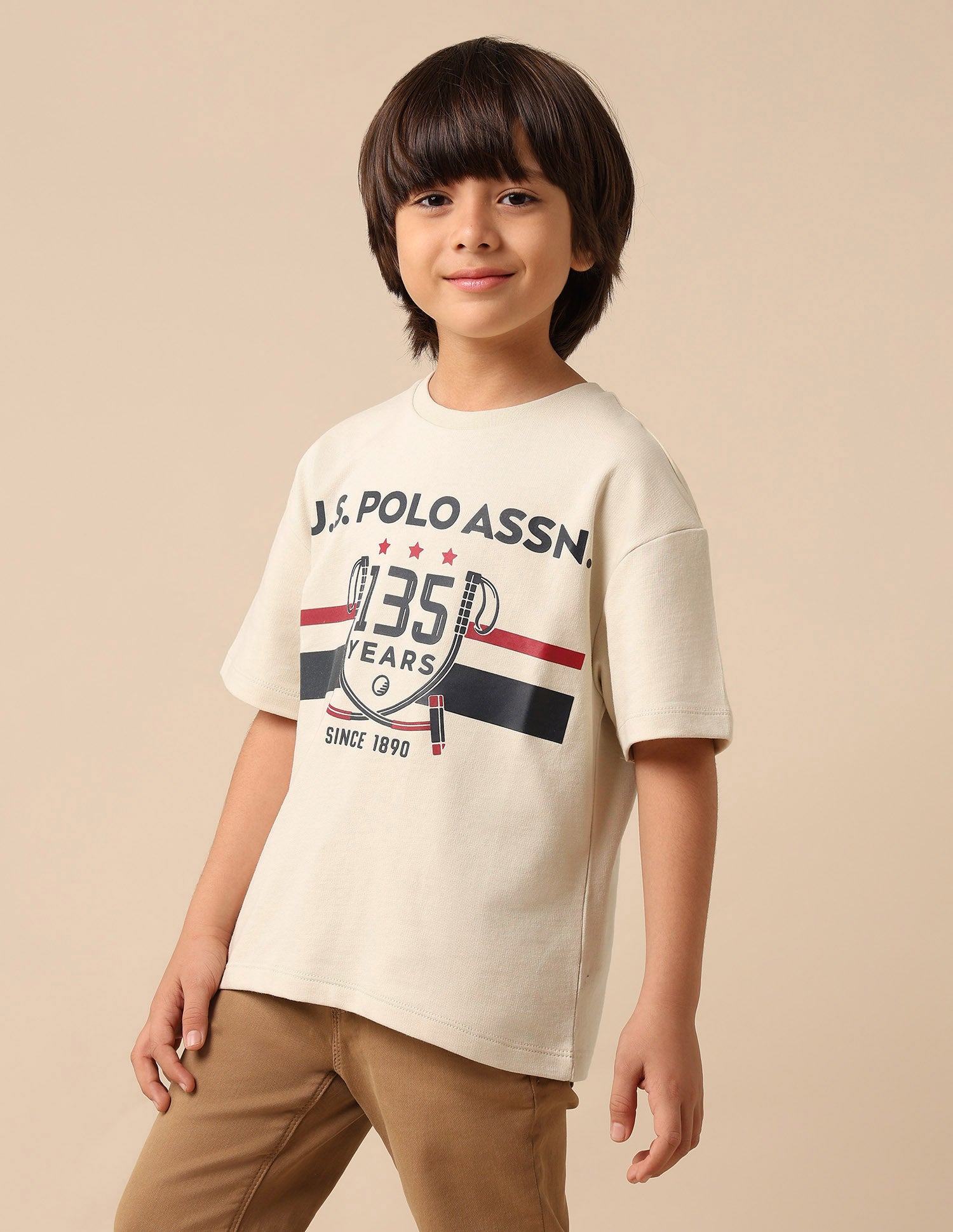 Boys Graphic Printed Boxy Fit T Shirt Beige - U.S. POLO ASSN. | Large