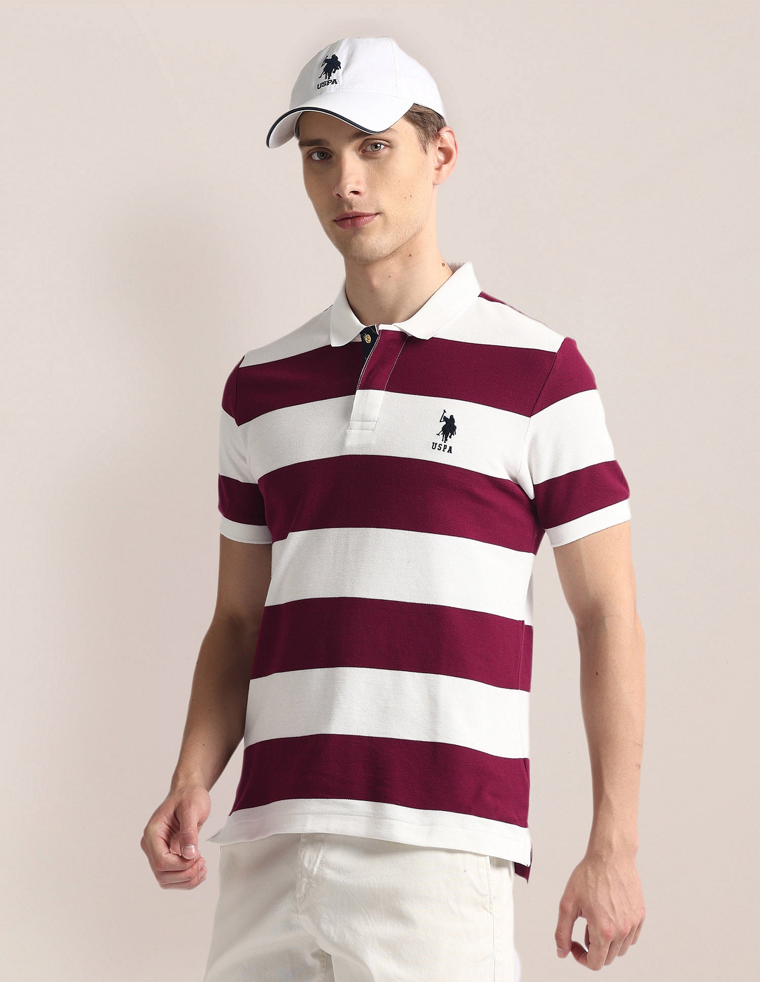 Horizontal Stripe Slim Polo Shirt Maroon - U.S. Polo Assn. India | Large