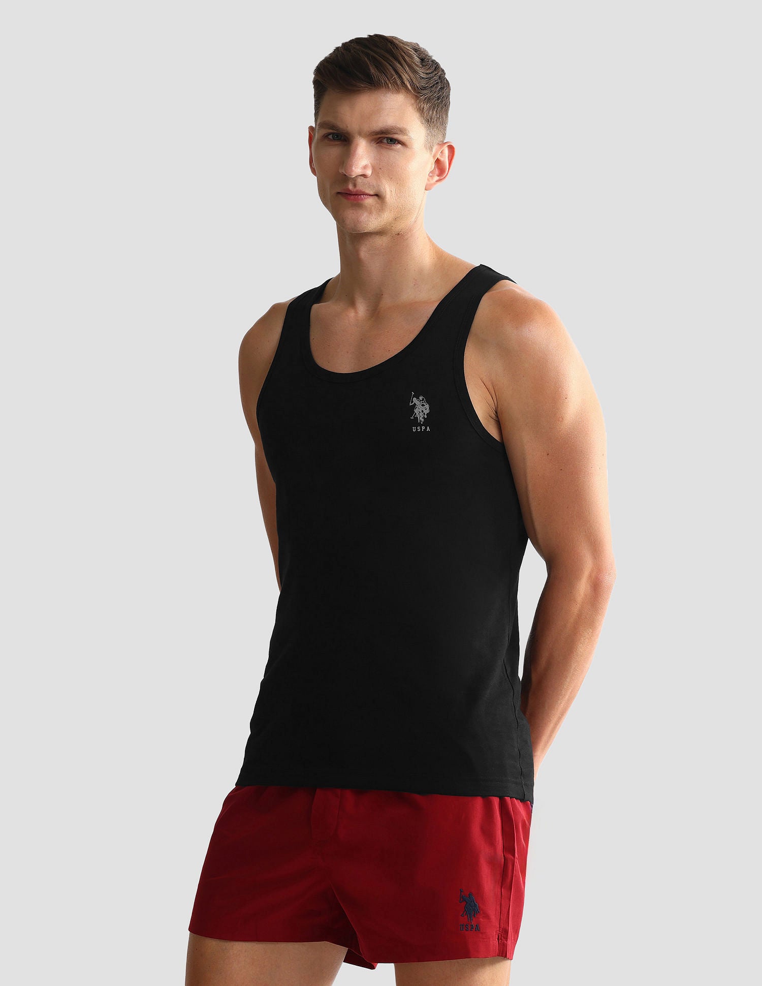 Pack Of 2 Men Scoop Neck Sleeveless Cotton Innerwear Vests Black - U.S. POLO ASSN. | Large