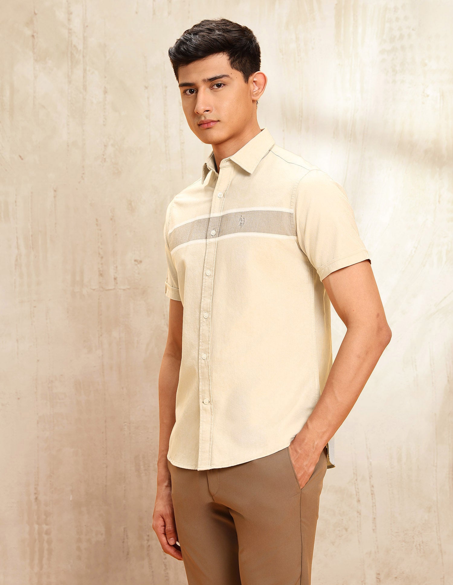 Oxford Tailored Fit Shirt Beige - U.S. POLO ASSN. | Large