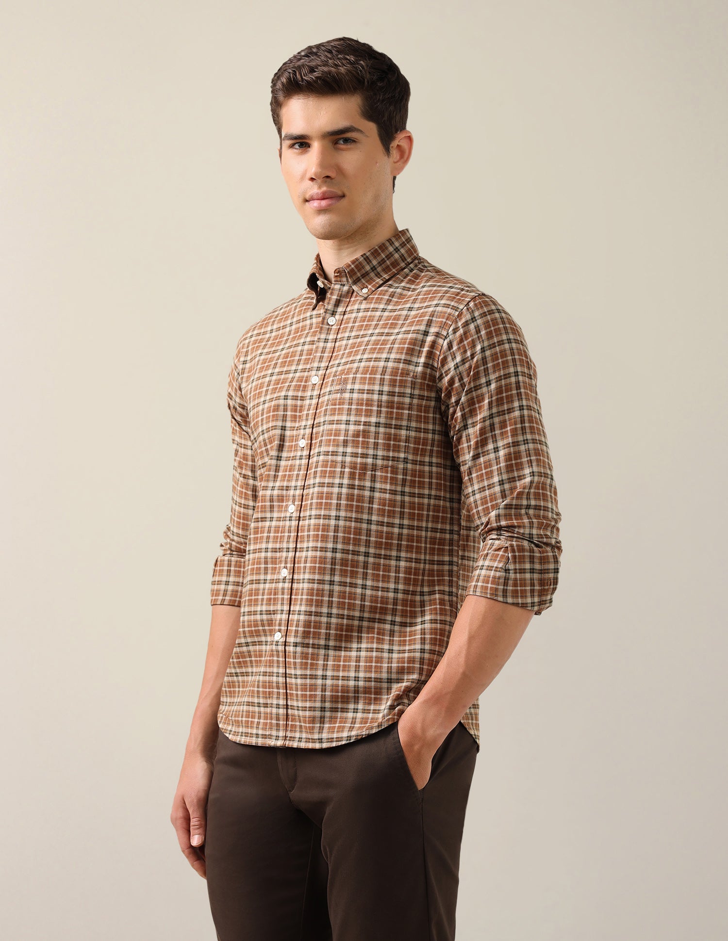 Plaid Checked Tailored Fit Shirt Brown - U.S. Polo Assn. India | Large