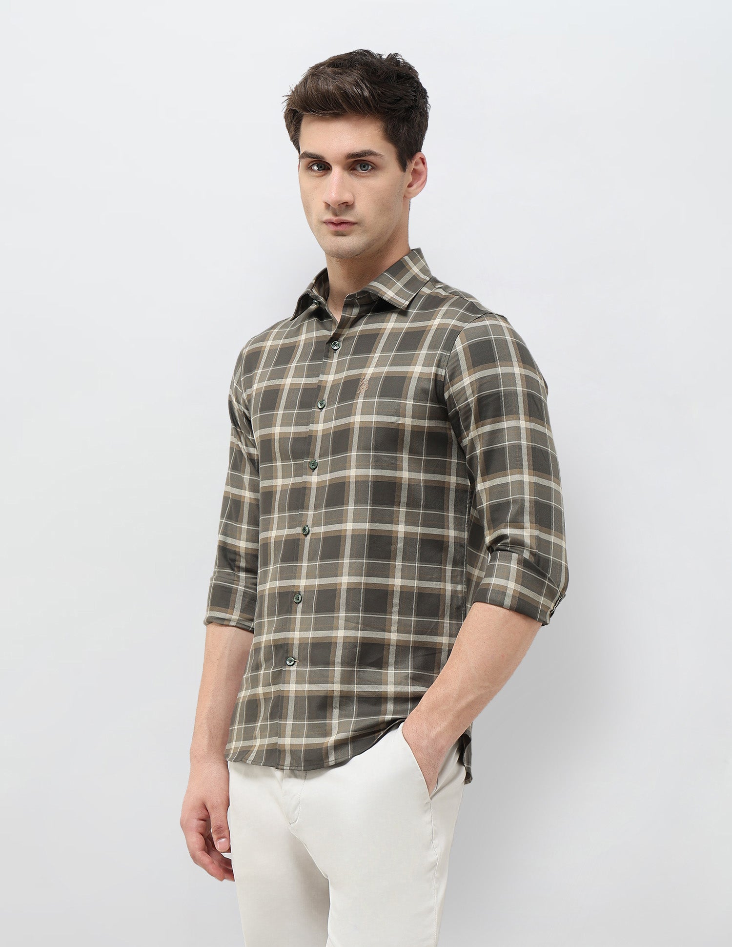 Tartan Checked Twill Shirt Olive - U.S. POLO ASSN. | Large