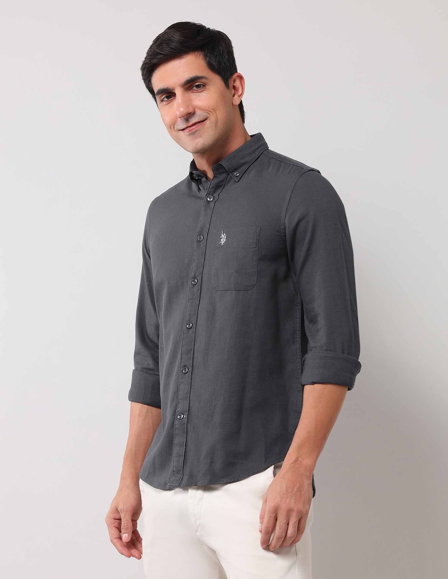 Regular Fit Solid Shirt Grey - U.S. Polo Assn. India | Large