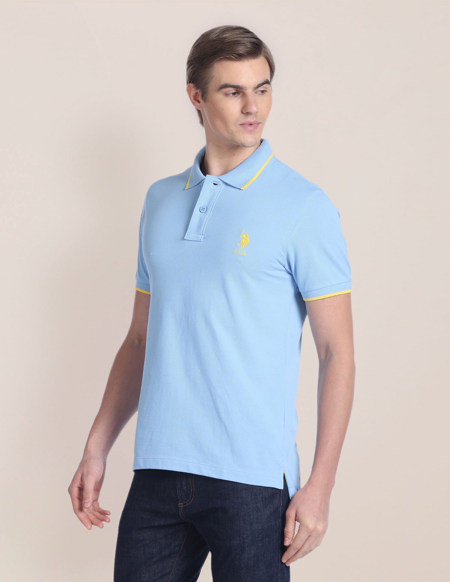 Solid Pique Polo Shirt Light Blue - U.S. Polo Assn. India | Large