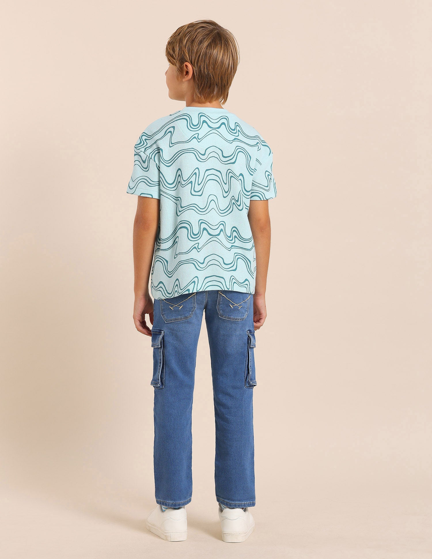 Boys Abstract Printed Regular Fit T-Shirt Light Blue - U.S. POLO ASSN. | Large