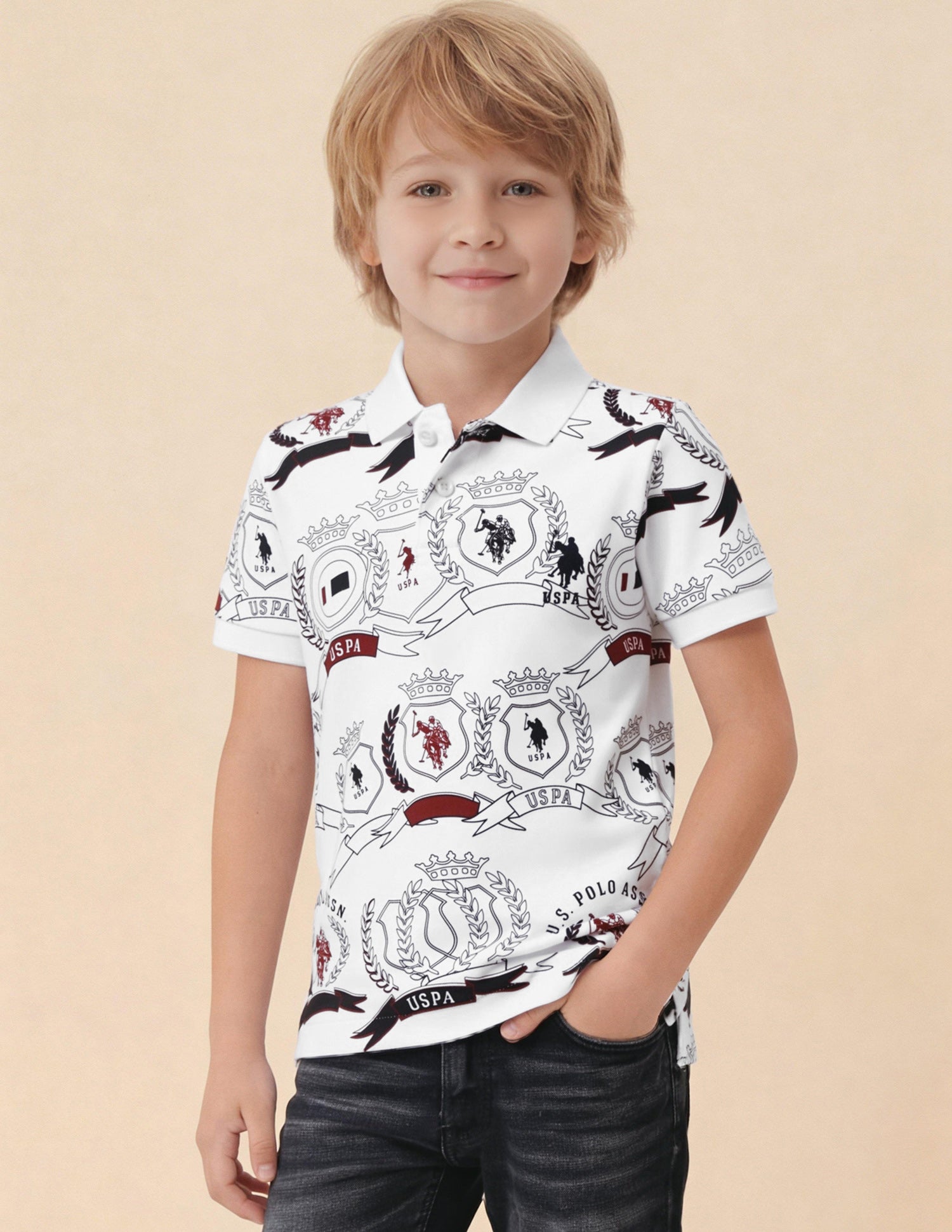 Graphic Brand Printed Regular Fit Polo Shirt White - U.S. Polo Assn. India | Large