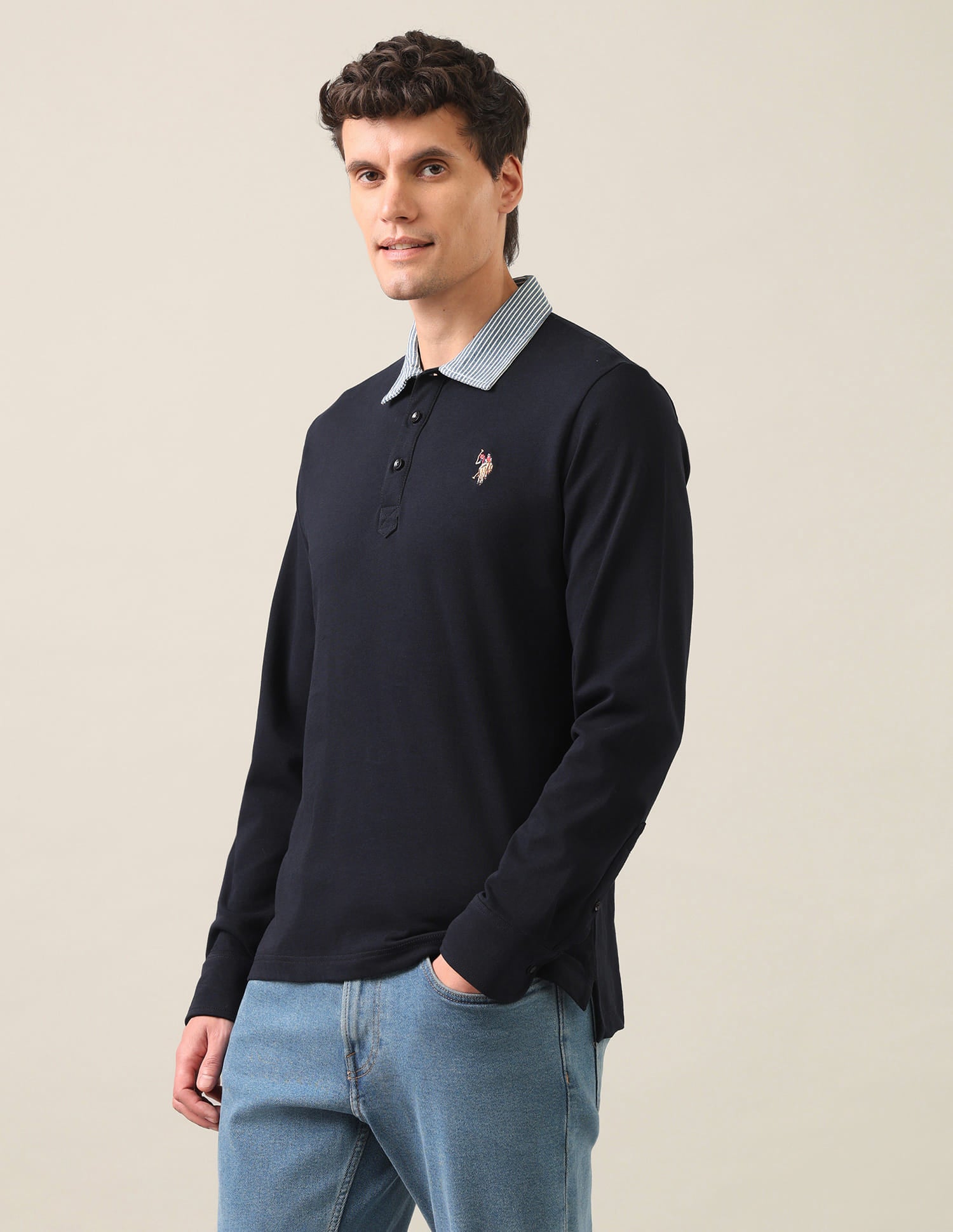 Solid Slim Fit Polo Shirt Navy - U.S. Polo Assn. India | Large