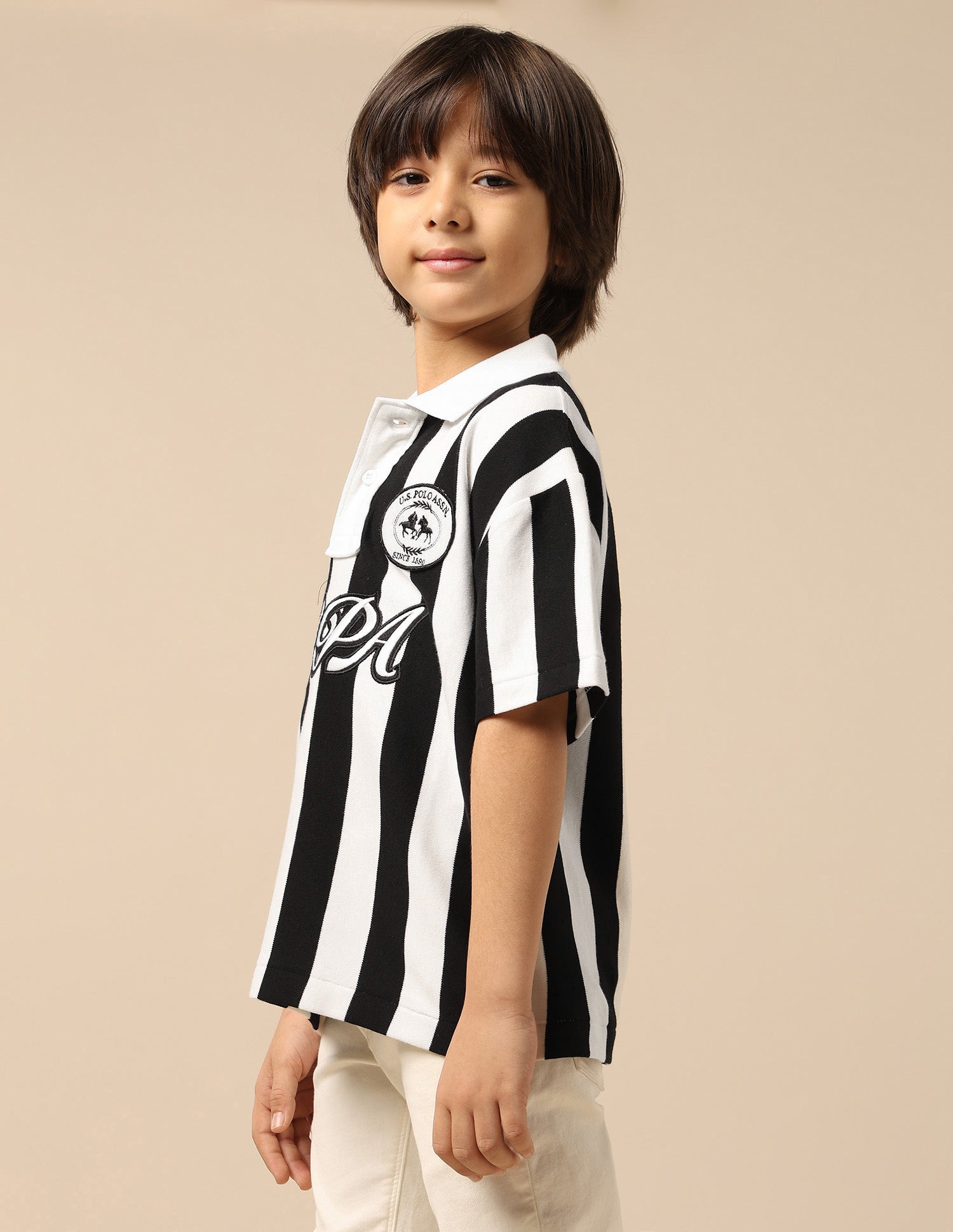 Boys Vertical Striped Boxy Fit Polo Shirt Black - U.S. POLO ASSN. | Large