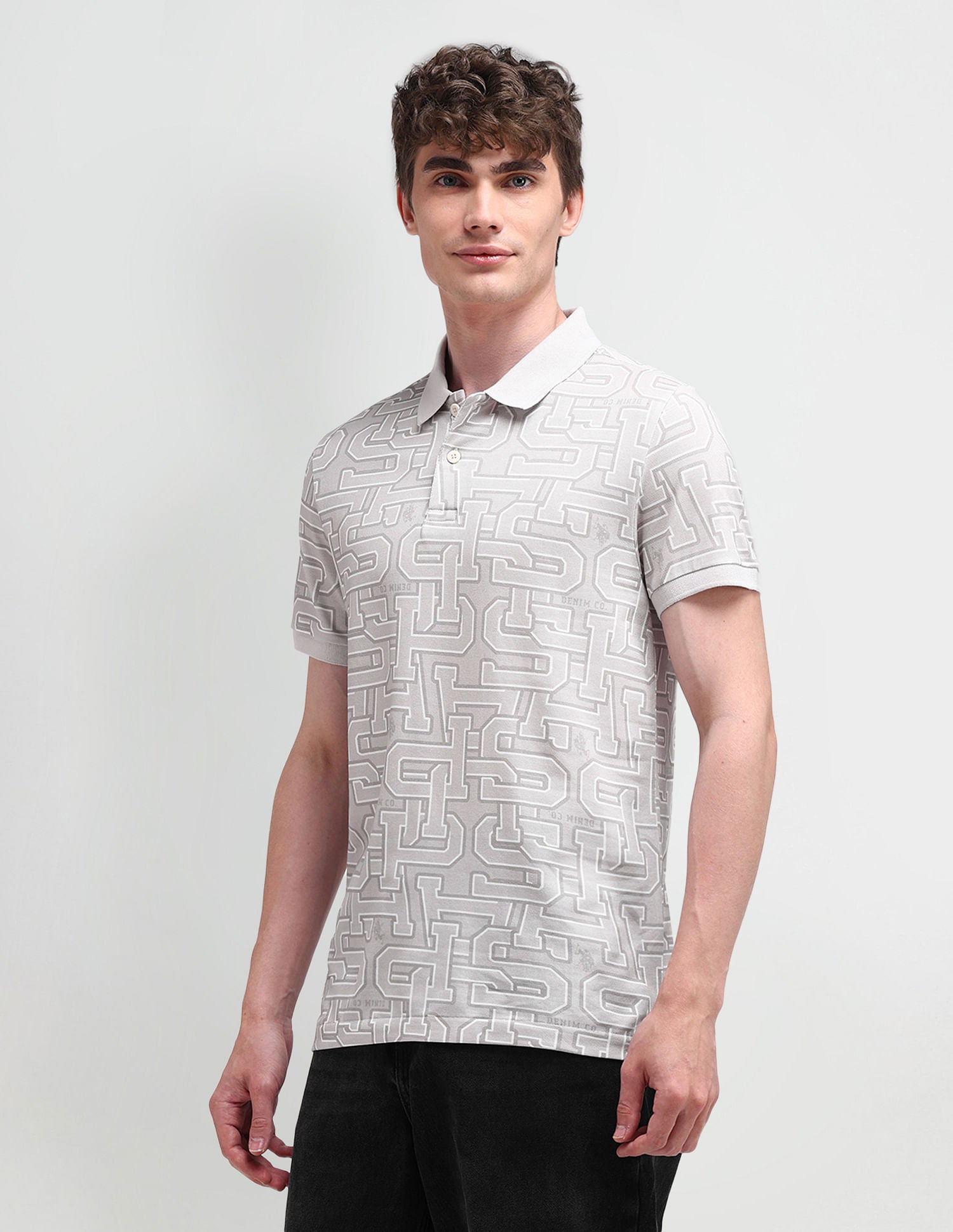 Muscle Fit Typography Polo Shirt Light-Grey - U.S. Polo Assn. India | Large