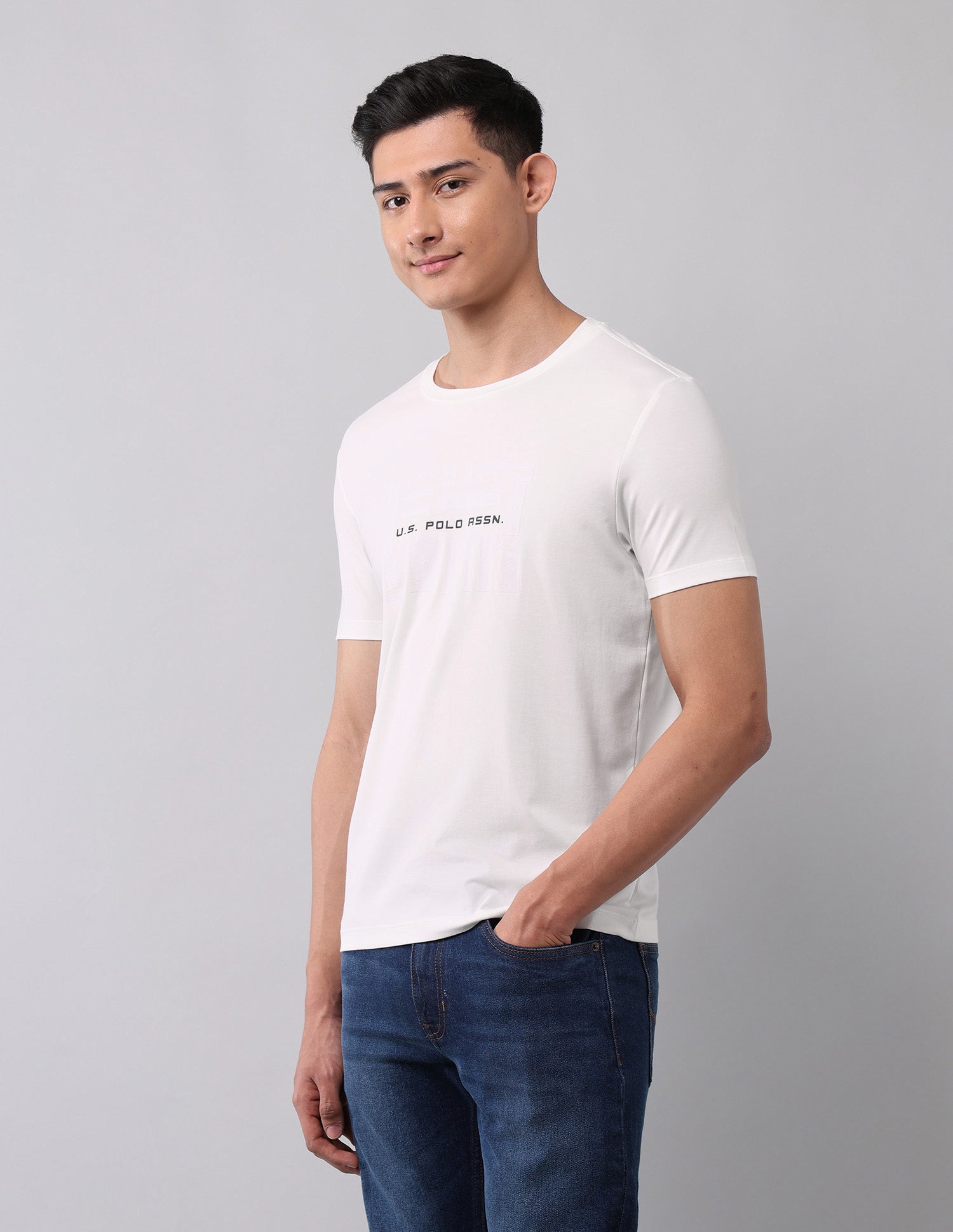 Brand Printed Muscle Fit T-Shirt Ivory - U.S. Polo Assn. India | Large