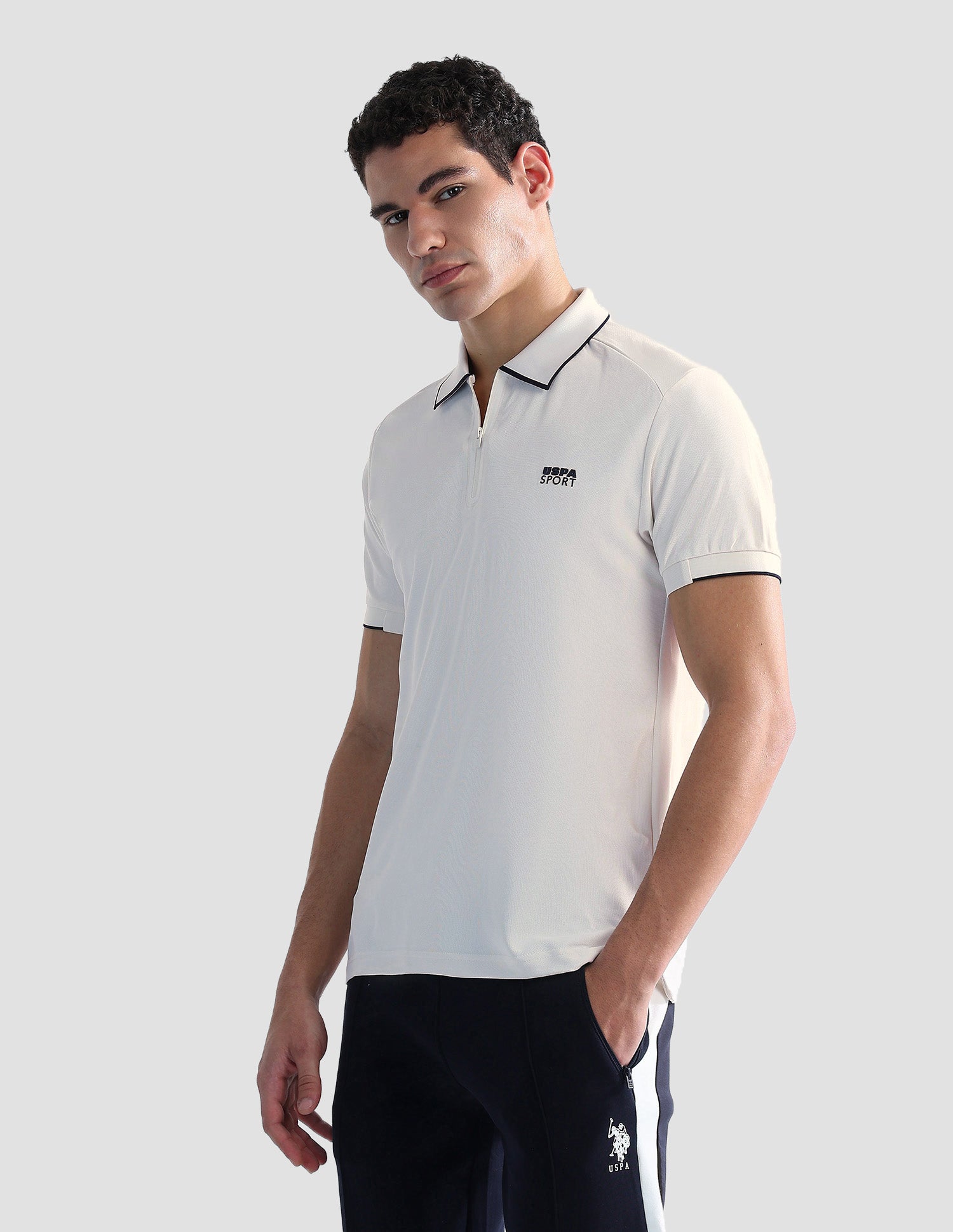 Solid Slim Fit Active Polo Shirt Off White - U.S. POLO ASSN. | Large