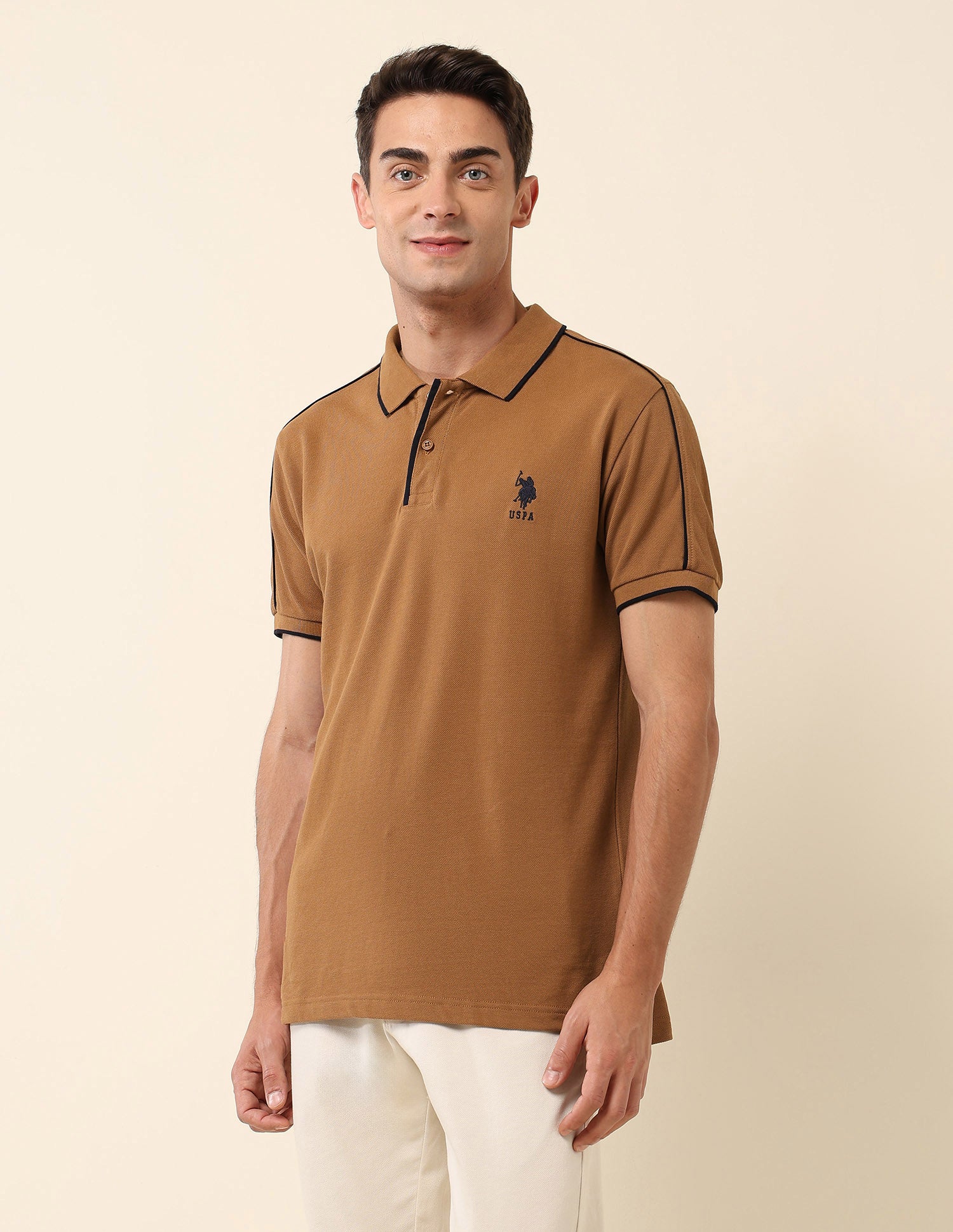 Solid Slim Fit Polo Shirt Brown - U.S. Polo Assn. India | Large