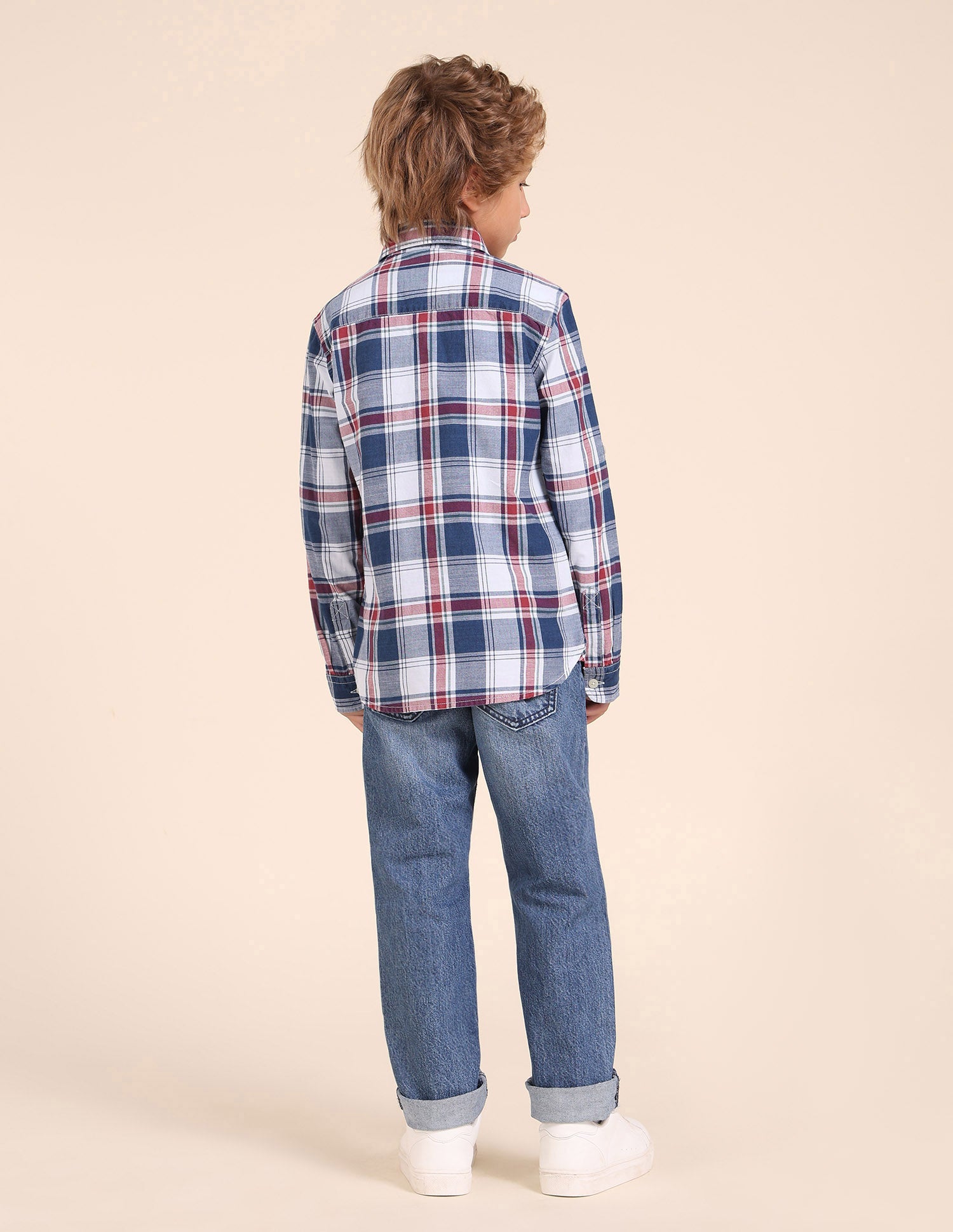 Boys Plaid Checked Regular Fit Shirt Light Blue - U.S. POLO ASSN. | Large