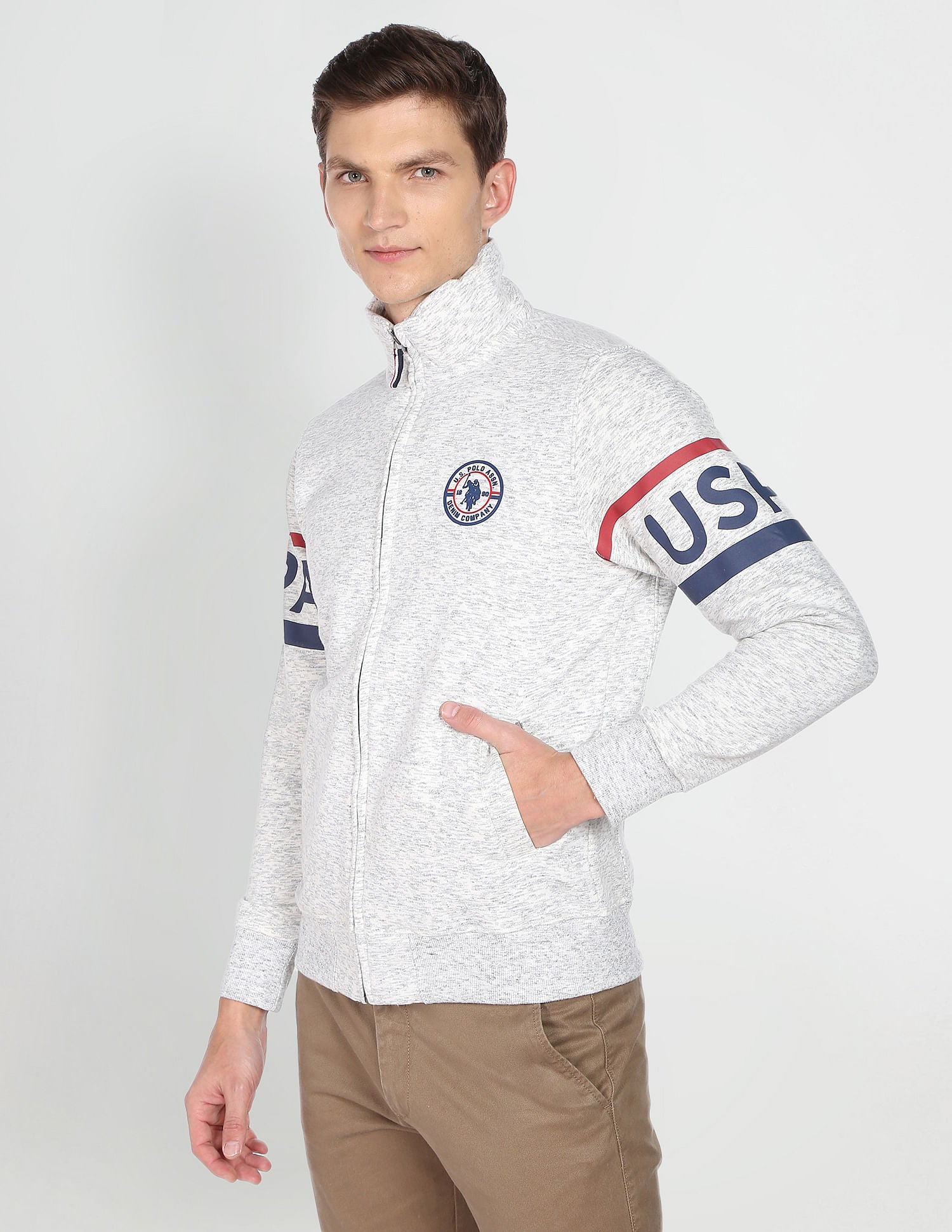 High Neck Heathered Sweatshirt Light Grey - U.S. POLO ASSN. | Large