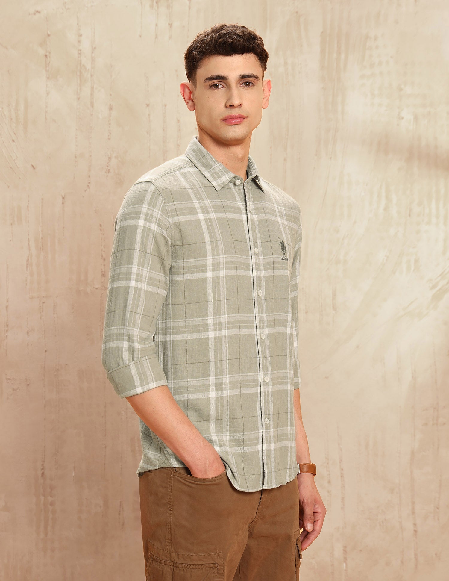 Legend Of Horseshoe Tartan Checked Shirt Khaki - U.S. POLO ASSN. | Large