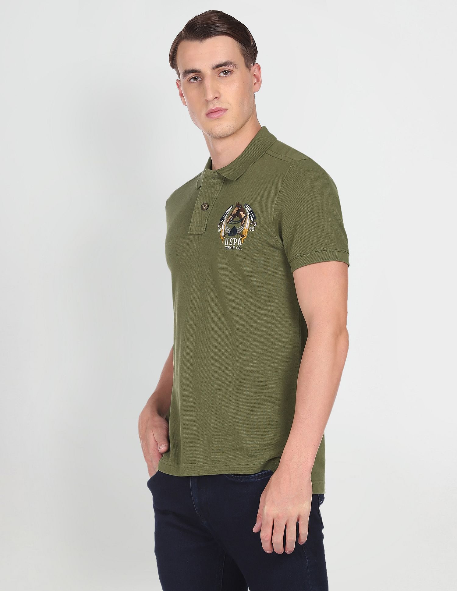 Ribbed Collar Pique Polo Shirt Olive - U.S. Polo Assn. India | Large