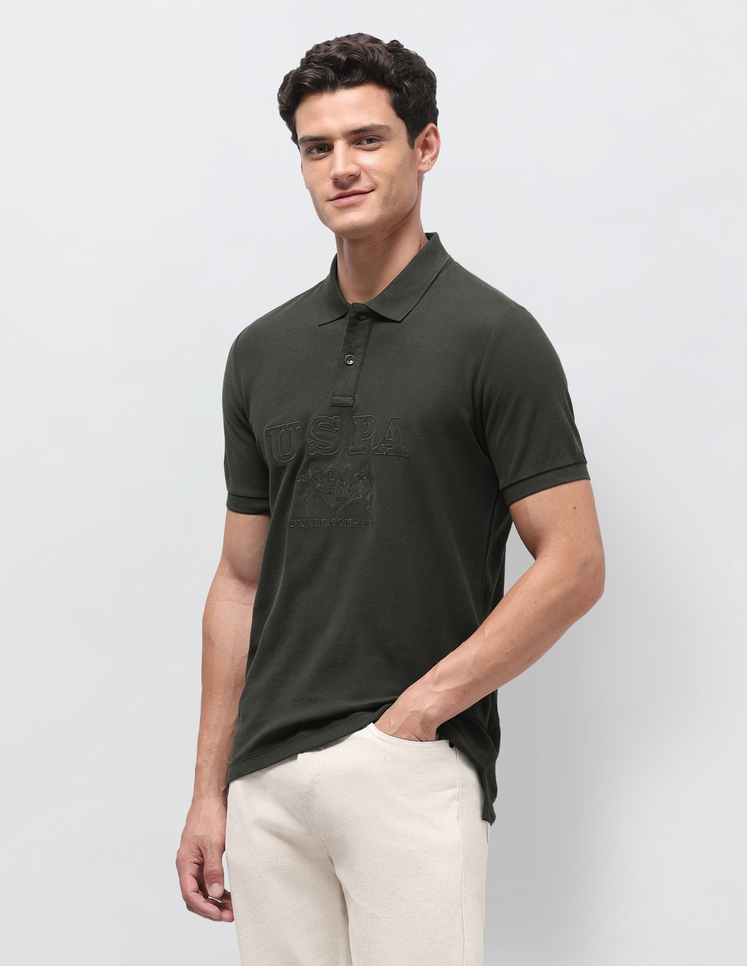 Brand Applique Slim Fit Polo Shirt Olive - U.S. Polo Assn. India | Large