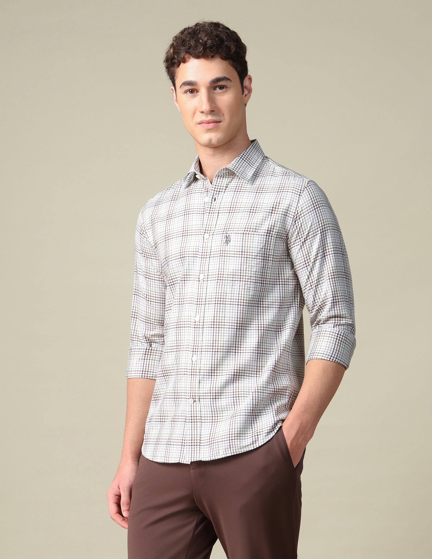 Twill Tailored Fit Shirt Brown - U.S. Polo Assn. India | Large