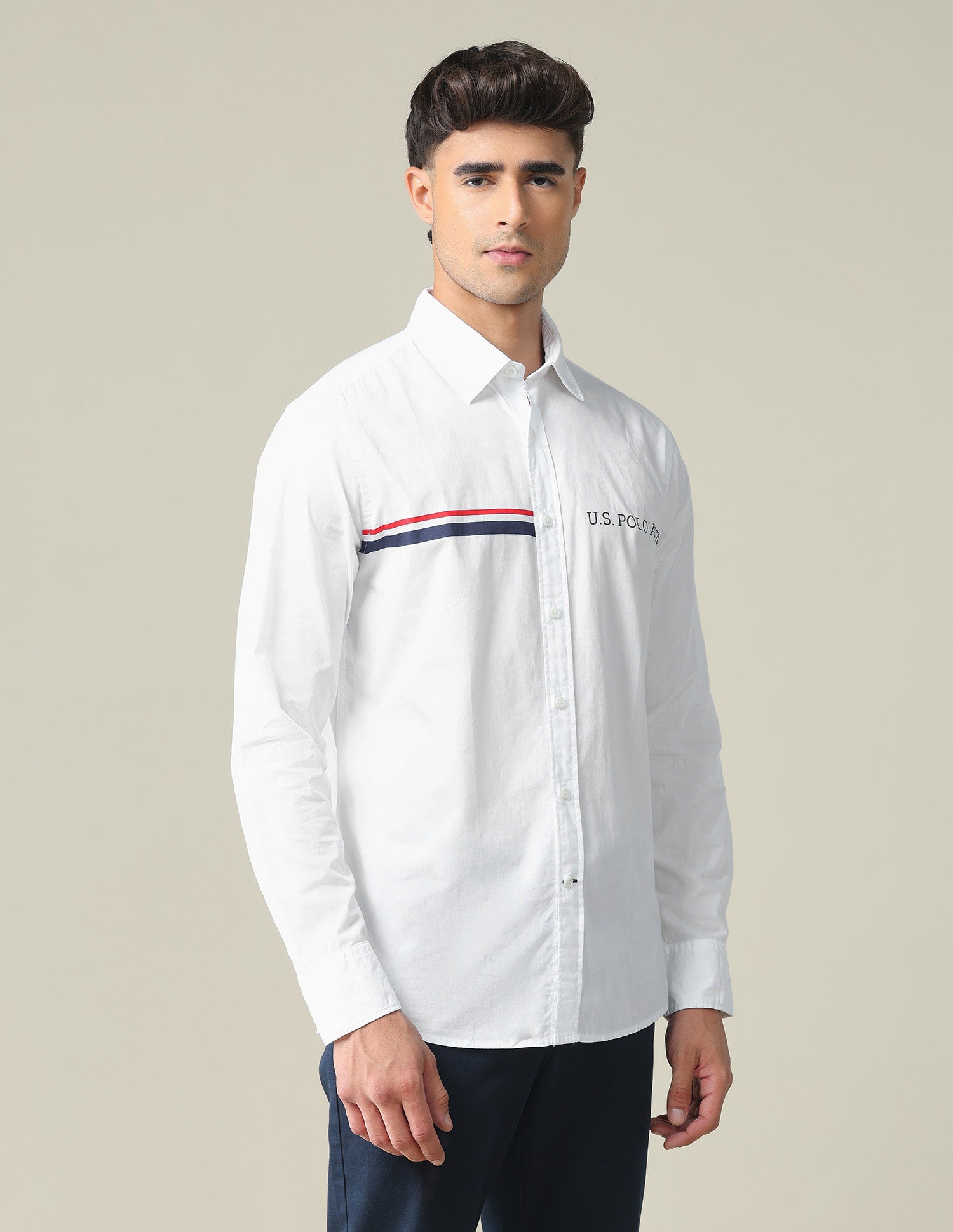 Horizontal Stripe Cotton Shirt White - U.S. POLO ASSN. | Large