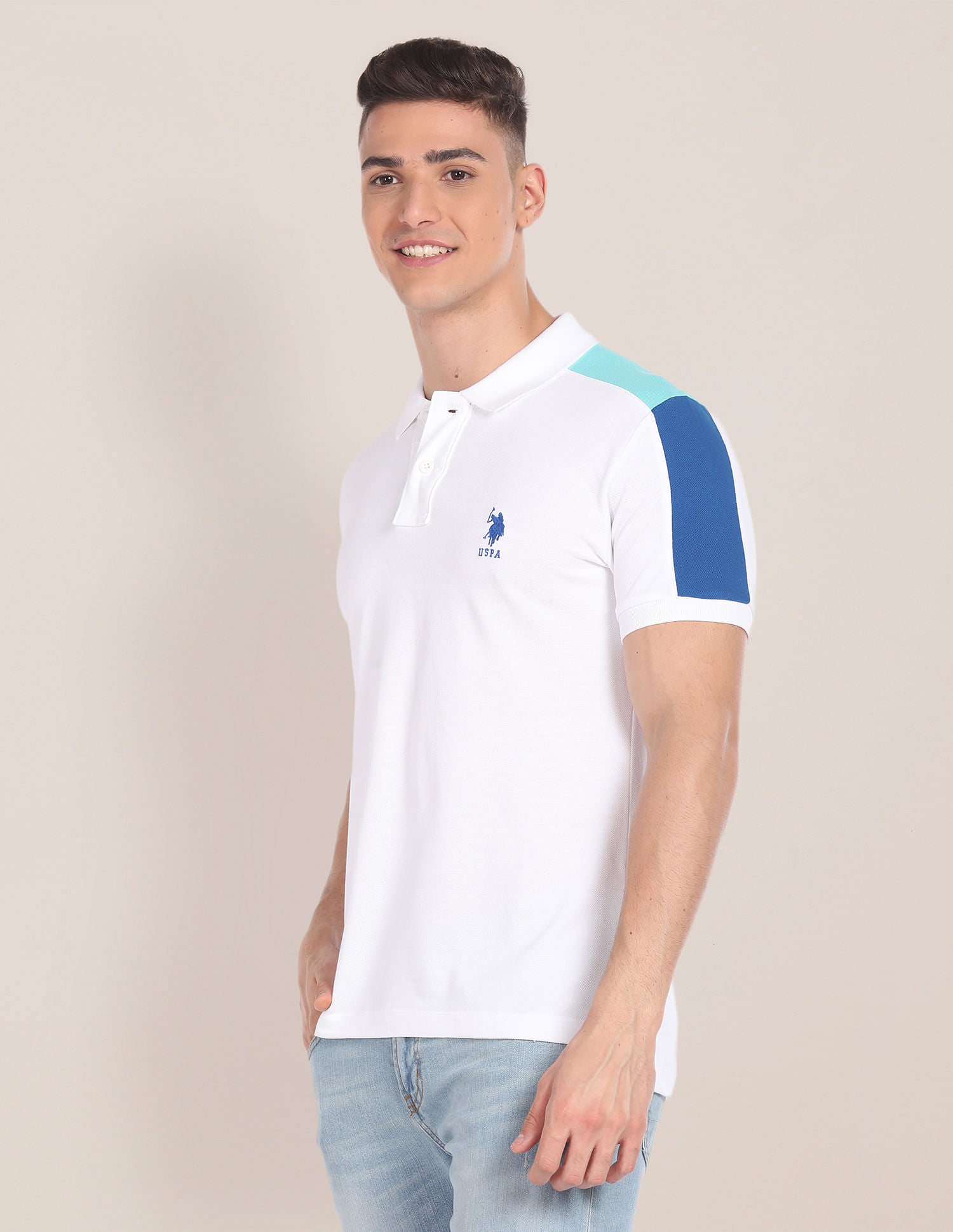 Colour Blocked Cotton Polo Shirt White - U.S. Polo Assn. India | Large