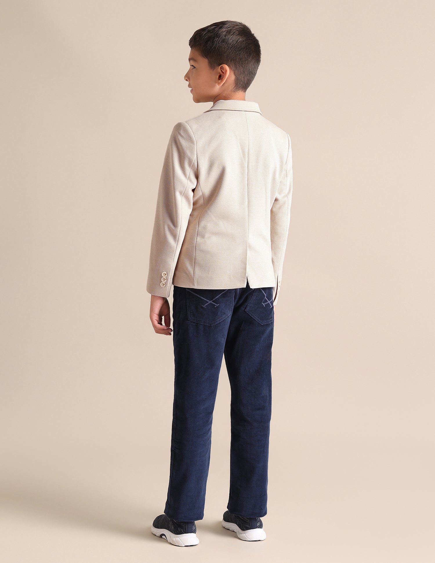 Boys Textured Pattern Blazer Beige - U.S. POLO ASSN. | Large