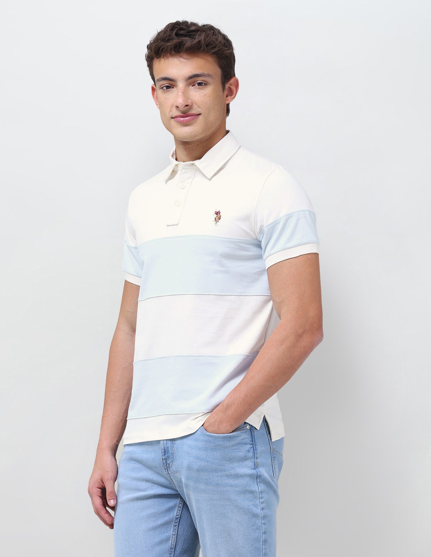 Colourblocked Slim Fit Polo Shirt Light Blue - U.S. Polo Assn. India | Large
