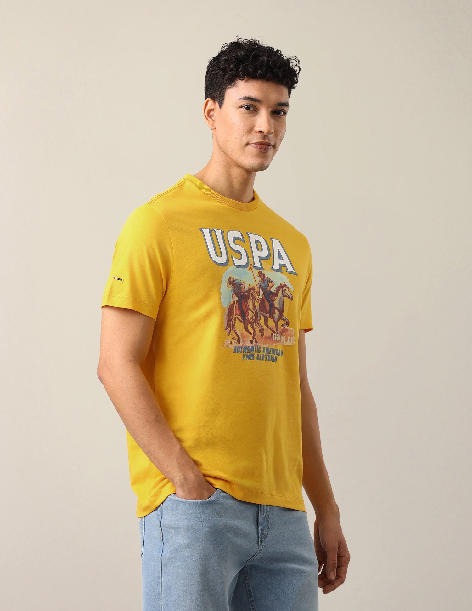 Graphic Brand Printed Slim Fit T-Shirt Yellow - U.S. Polo Assn. India | Large
