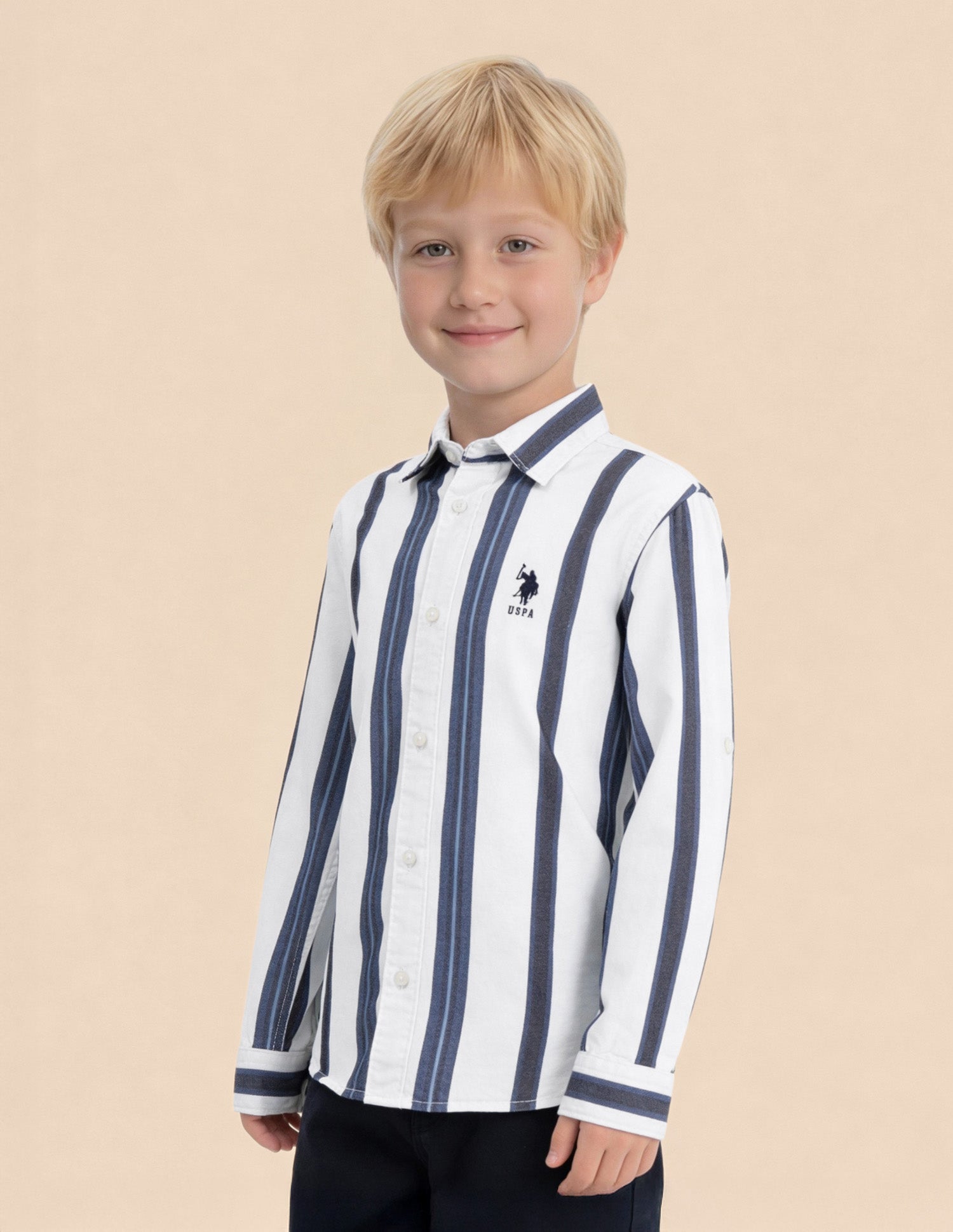 Boys Vertical Striped Regular Fit Shirt Indigo - U.S. Polo Assn. India | Large