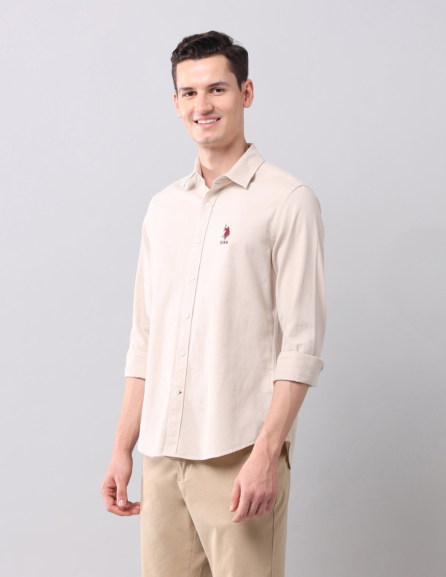 Solid Slim Fit Shirt Beige - U.S. POLO ASSN. | Large