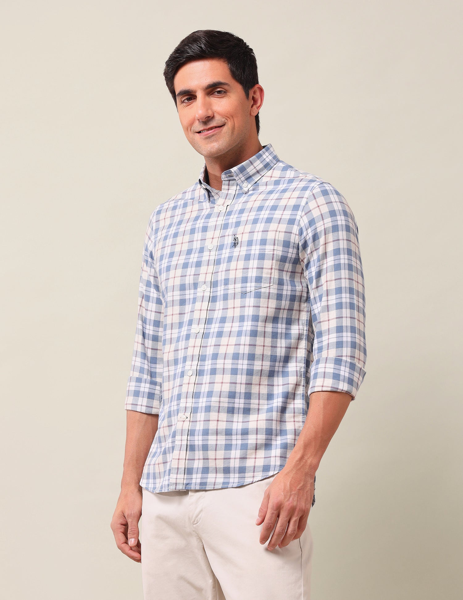 Tailored Fit Pure Cotton Shirt Blue - U.S. Polo Assn. India | Large