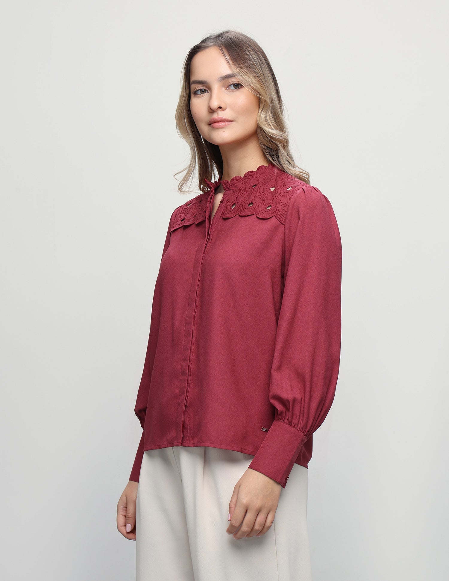 Embroidered Cutwork Top Maroon - U.S. Polo Assn. India | Large