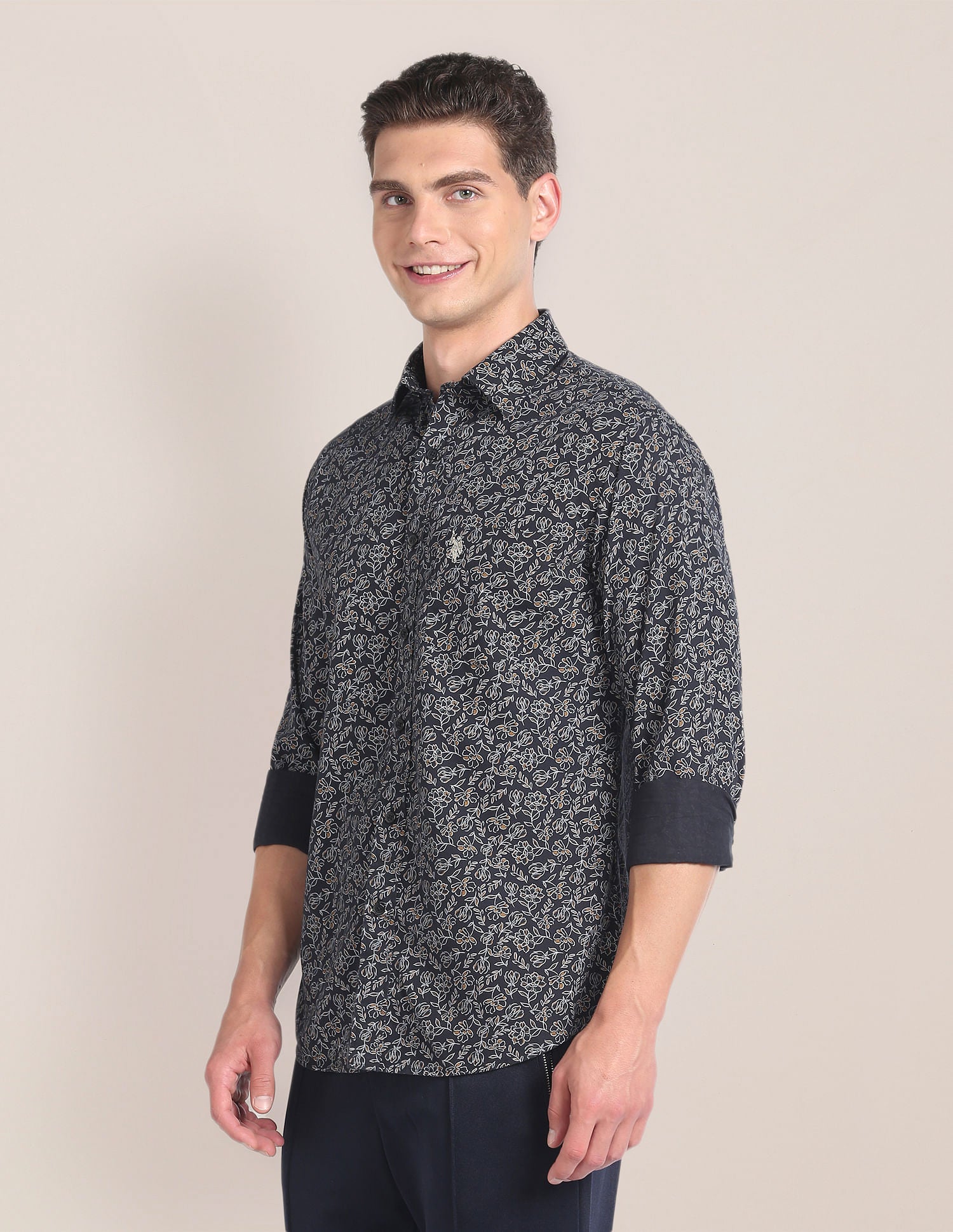 Premium Cotton Floral Shirt Black - U.S. Polo Assn. India | Large