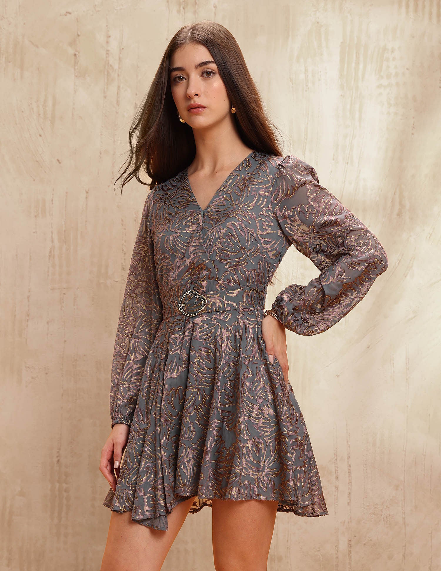 Abstract Printed Fit & Flare Dress With Belt Pink - U.S. POLO ASSN. | Large