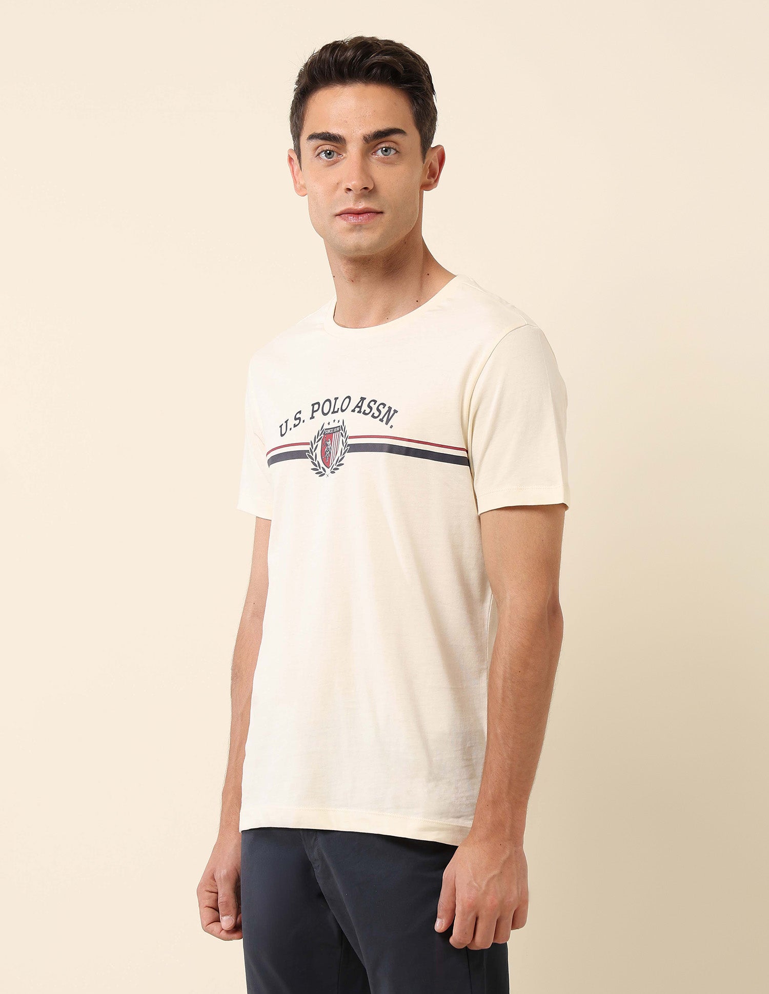 Slim Fit Brand Printed T-Shirt Off White - U.S. Polo Assn. India | Large