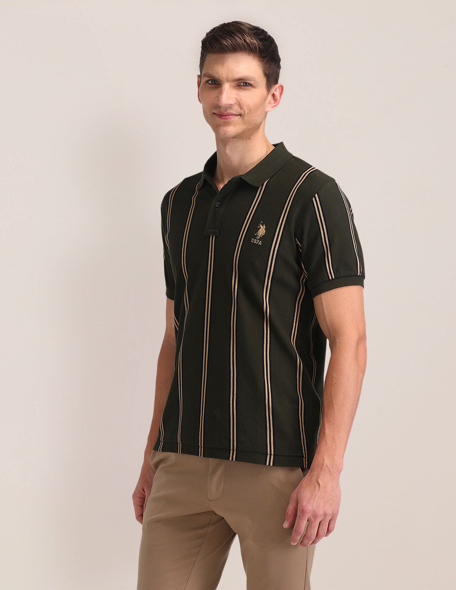 Vertical Striped Slim Polo Shirt Olive - U.S. POLO ASSN. | Large