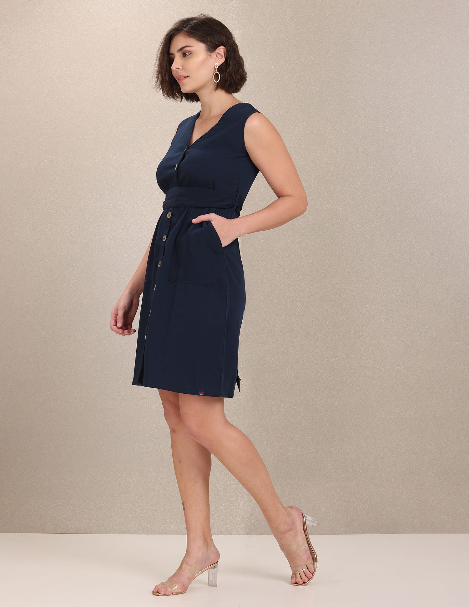 Sleeveless Solid Fit And Flare Dress Navy - U.S. Polo Assn. India | Large